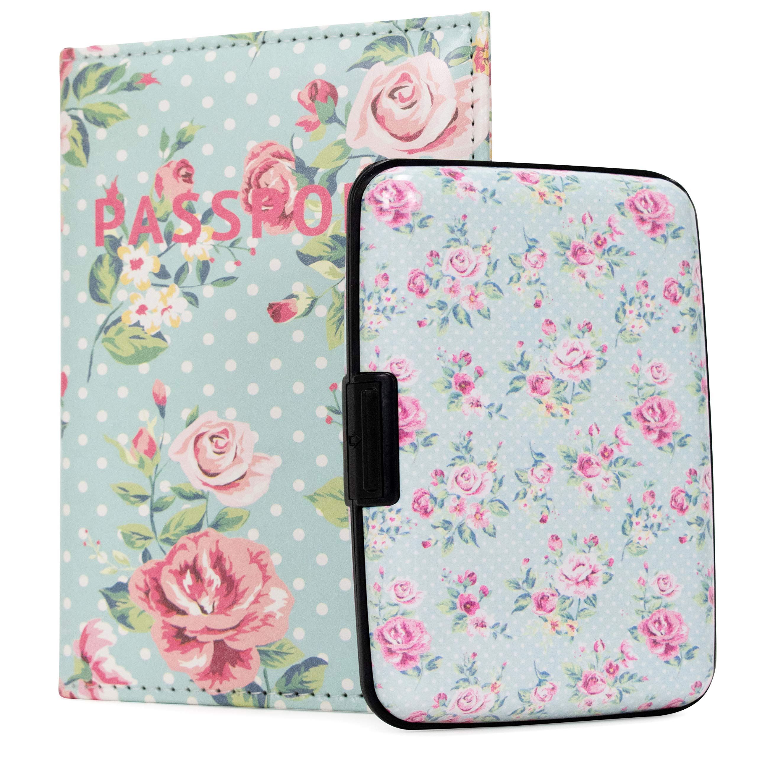 RFID Blocking Wallet and Passport Holder Set - Vintage Rose Design for Women | Travel Essentials for Secure Credit Card & ID Protection | Perfect for Airports, Vacations & Daily Use