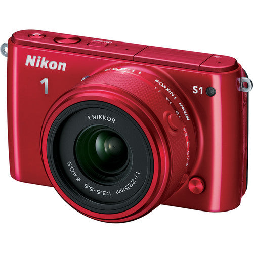 Nikon 1 S1 Compact Mirrorless Digital Camera with 11-27.5mm Lens - 14.2MP, Full HD Video, WiFi - Perfect for Travel Photography & Vlogging (Red)