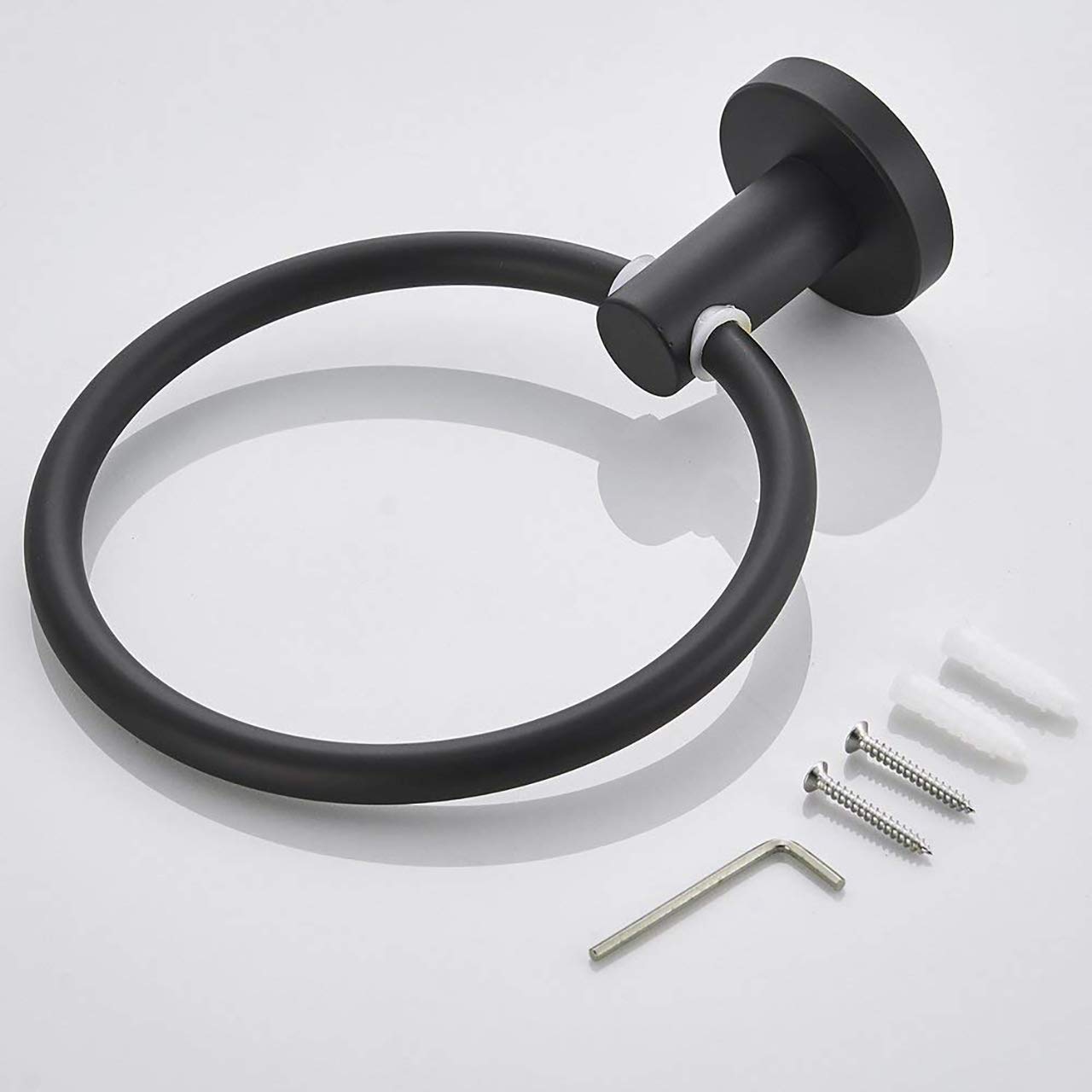 Stainless Steel Wall Mounted Towel Ring - Matte Black Rust Proof Bathroom & Kitchen Hand Towel Holder, Round Towel Hanger Hook for Bath, Kitchen, Laundry Room (Drill Required for Installation)