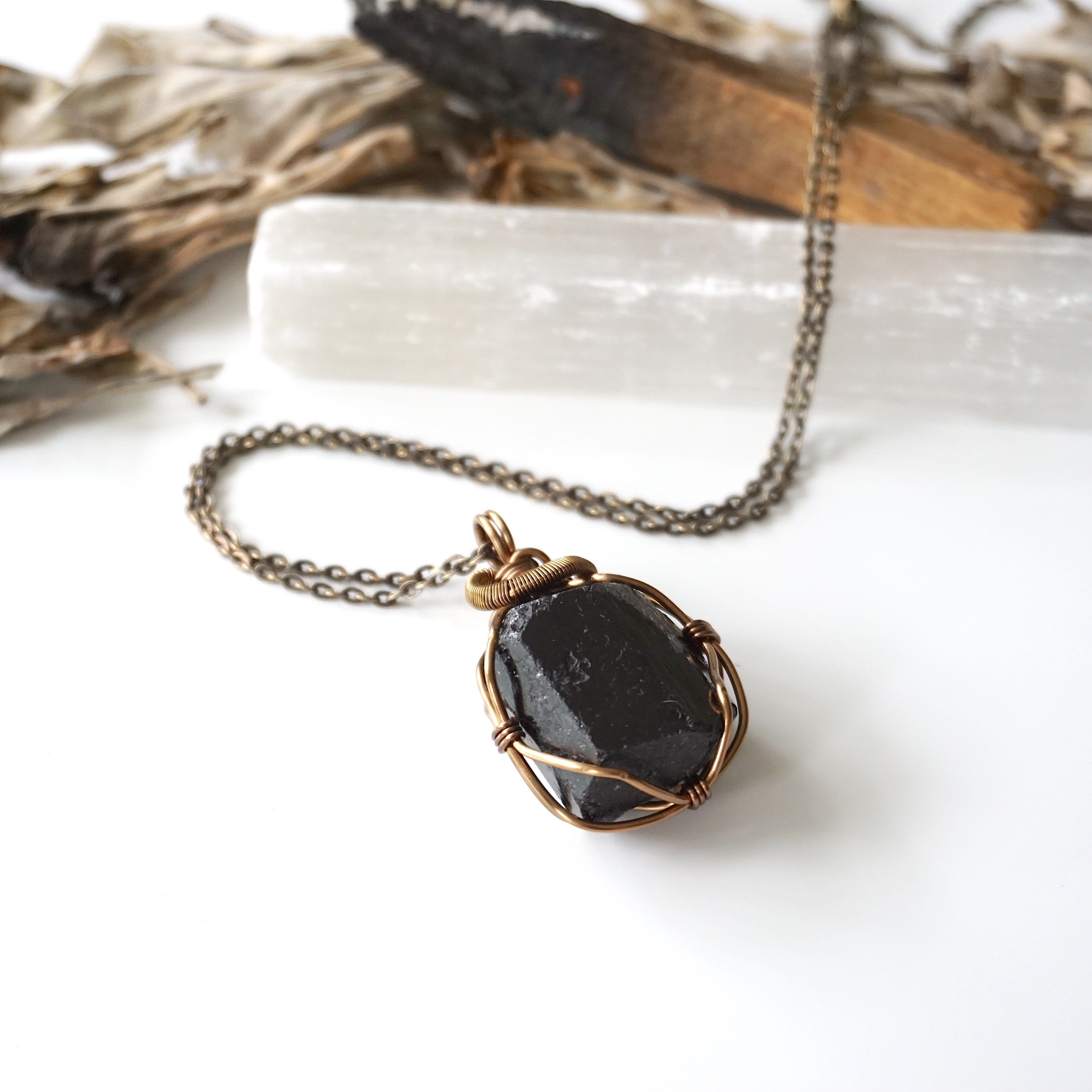 Raw Black Tourmaline Necklace with Antique Bronze Pendant - Natural Healing Crystal Jewelry for Protection, Grounding & Positive Energy | Perfect for Meditation, Yoga & Spiritual Gifts