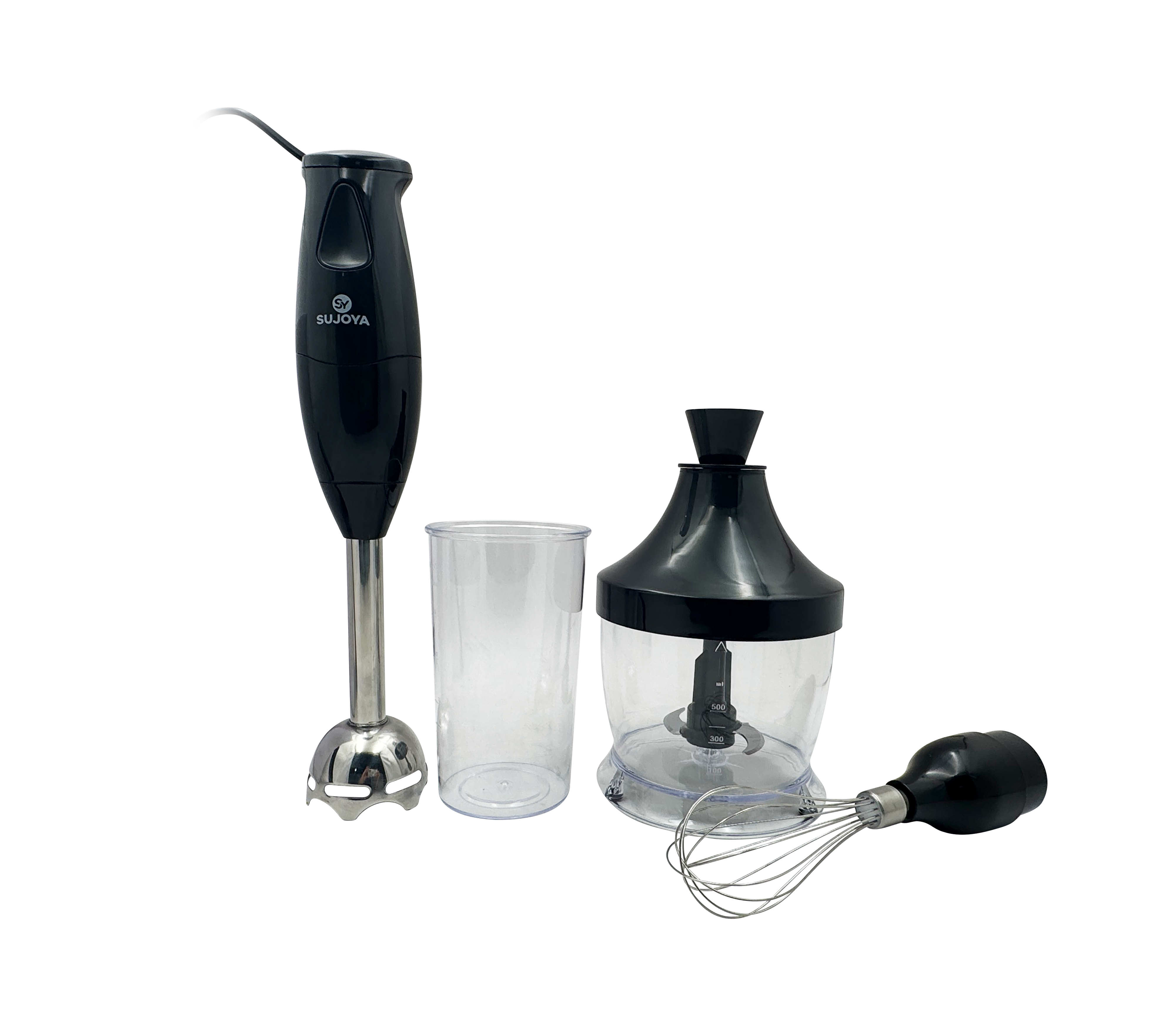 Sujoya 300W Immersion Hand Blender - Powerful Stick Mixer for Smoothies, Soups & Sauces - Perfect for Kitchen, Baking & Meal Prep (Black)