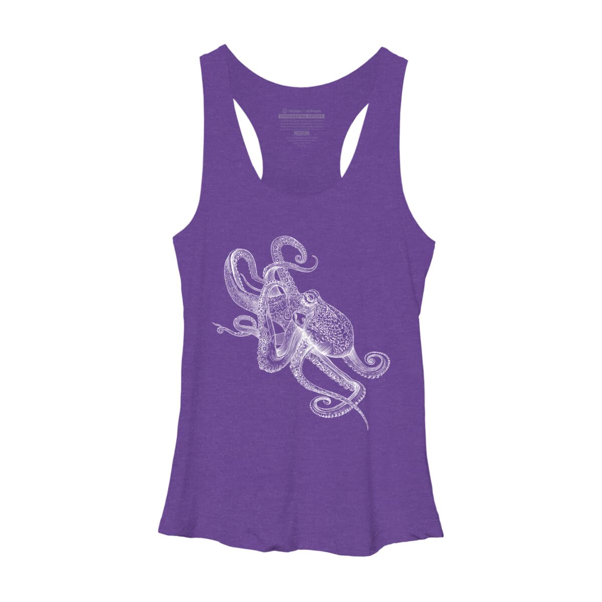 Design By Humans Women's White Octopus Graphic Racerback Tank Top - Soft Cotton Workout & Casual Wear for Gym, Beach & Summer Outfits