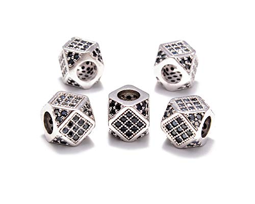5 Pcs Black on Silver Cube Bead (7x7mm)