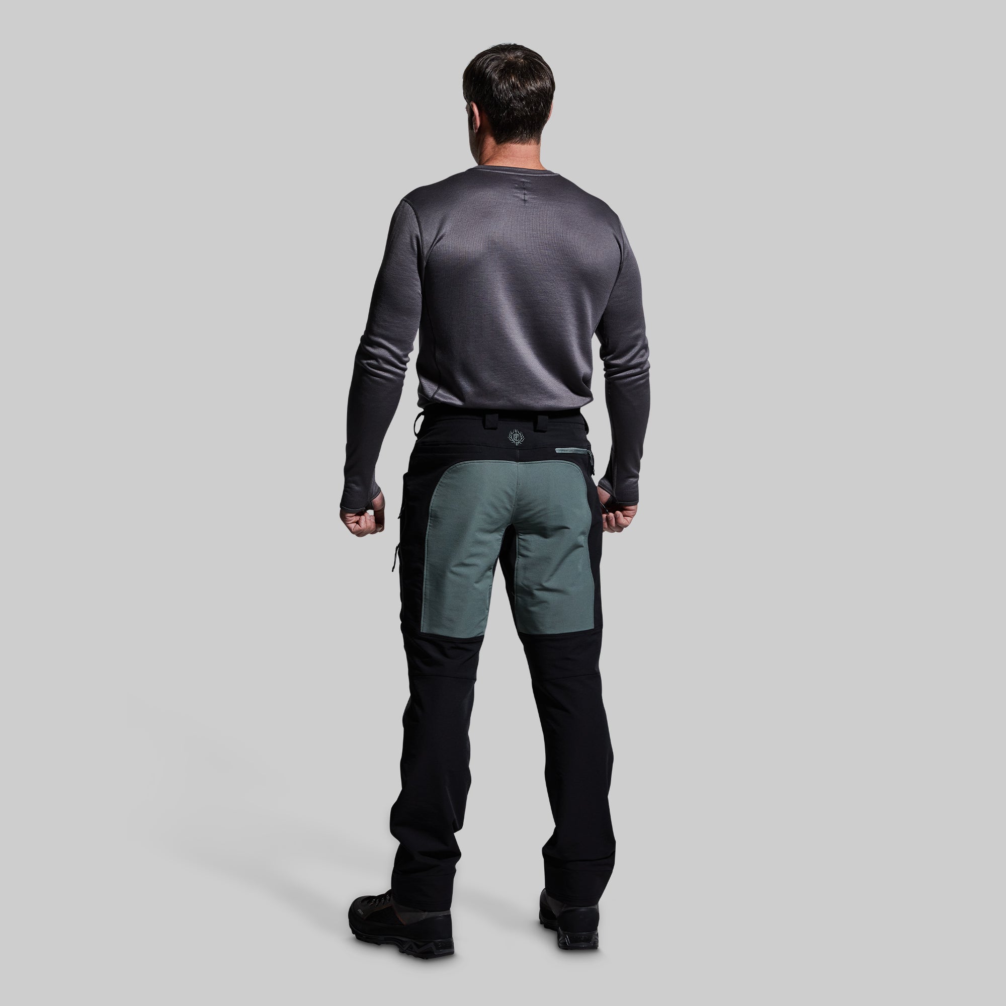 Men's Frontier Outdoor Pants - Black with Fog Knee Panels for Hiking, Camping & Adventure Activities