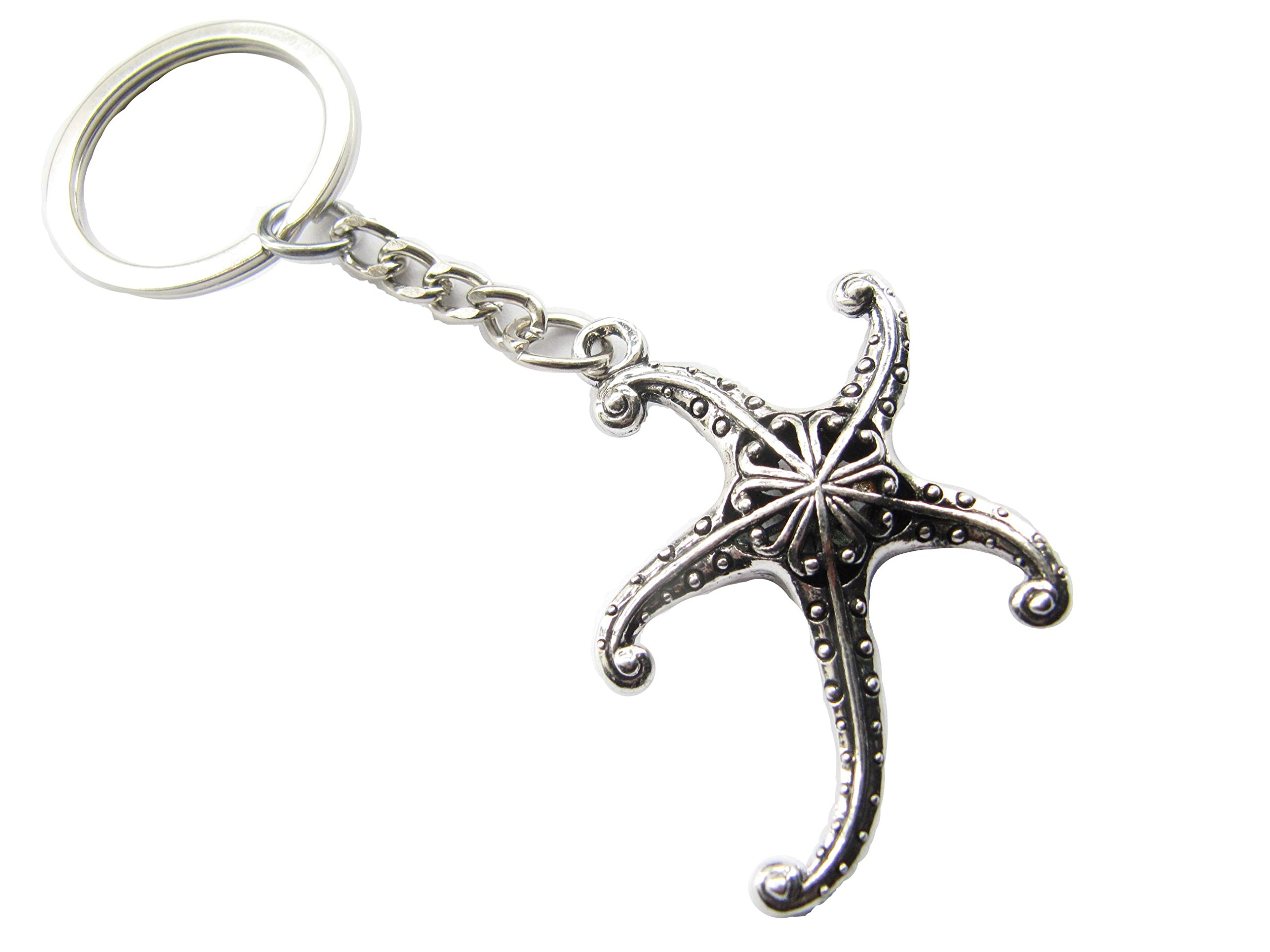 Vintage Silver Starfish Keychain - Beach Themed Key Ring with Charm for Women & Men | Perfect for Beach Trips, Summer Accessories, and Gifts