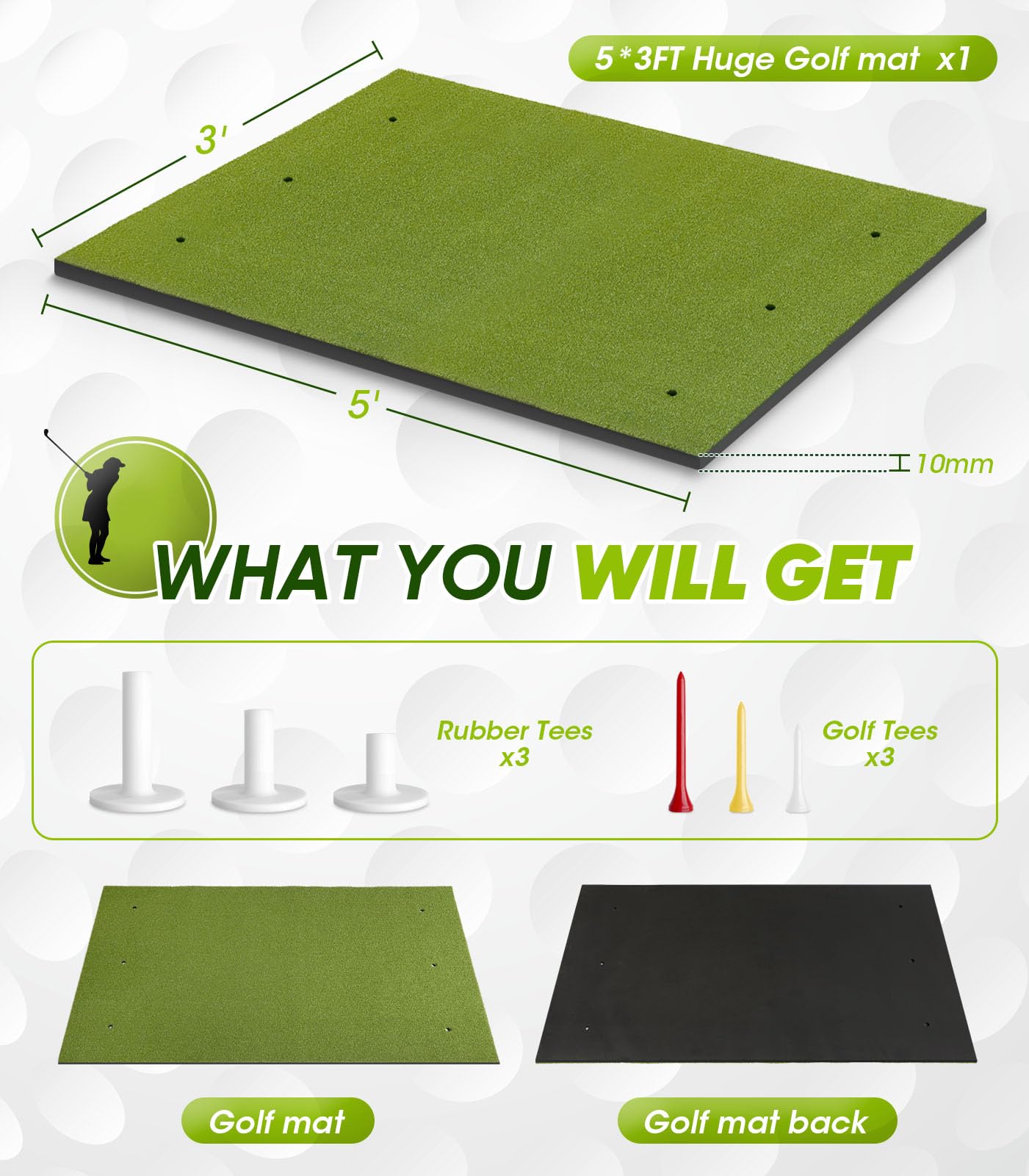 Premium Golf Practice Mat - Thickened Non-Slip Golf Hitting Mat for Indoor & Outdoor Training, Driving & Chipping - Artificial Turf Golf Mat with Durable Base - Perfect Gift for Men & Boys - Ideal for Home, Office, Backyard & Driving Range Practice