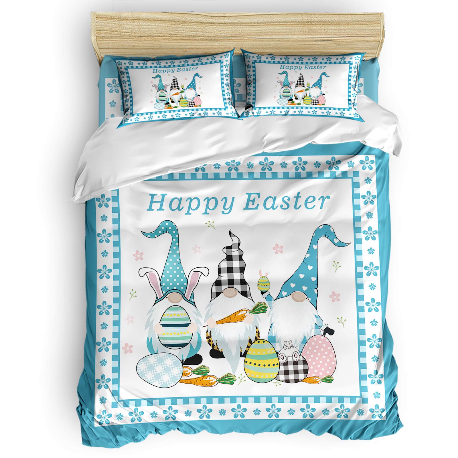 Libaoge 4-Piece Duvet Cover Set - Twin Size with 1 Duvet Cover, 1 Flat Sheet & 2 Pillowcases - Ultra Soft Happy Easter Bunny Rabbit Eggs Buffalo Plaid Bedding for Kids & Adults - Perfect for Easter Decor, Kids' Rooms & Cozy Bedroom Makeovers