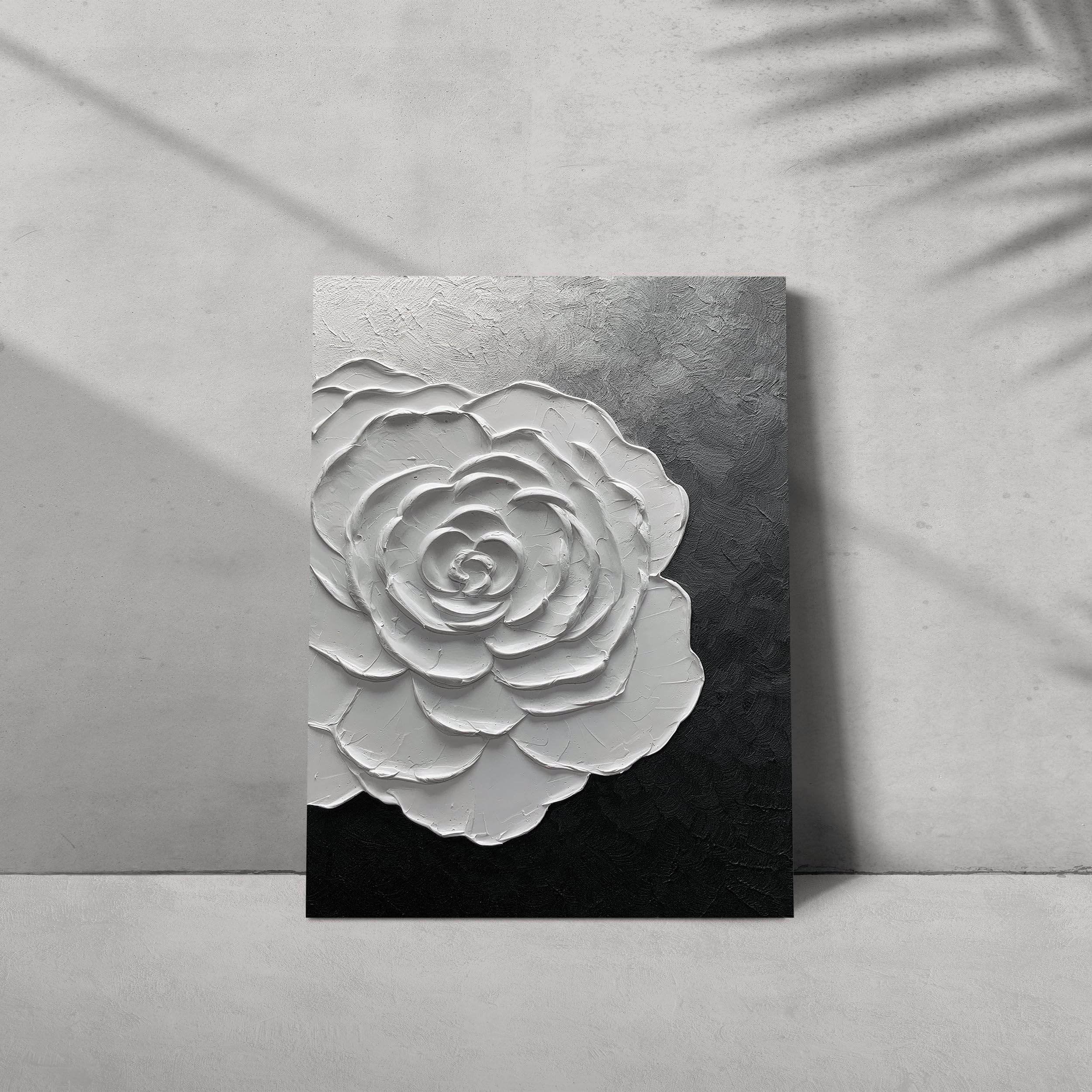 Hand-Painted 24x36 Inch Modern Abstract Oil Painting - Black White Grey 3D Texture Wall Art for Living Room, Bedroom & Office Decor | Moshinart Minimalist Floral Canvas Artwork