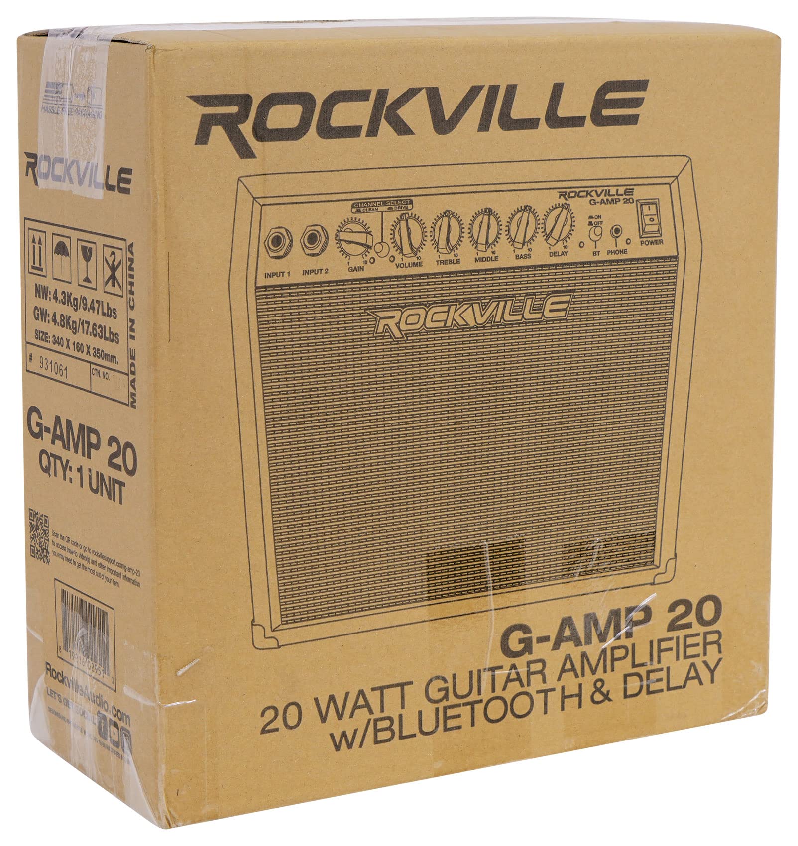 Rockville G-AMP 20W Bluetooth Guitar Combo Amplifier with Delay Effects, Microphone Input & Headphone Jack - Perfect for Home Practice, Studio Recording & Live Performances