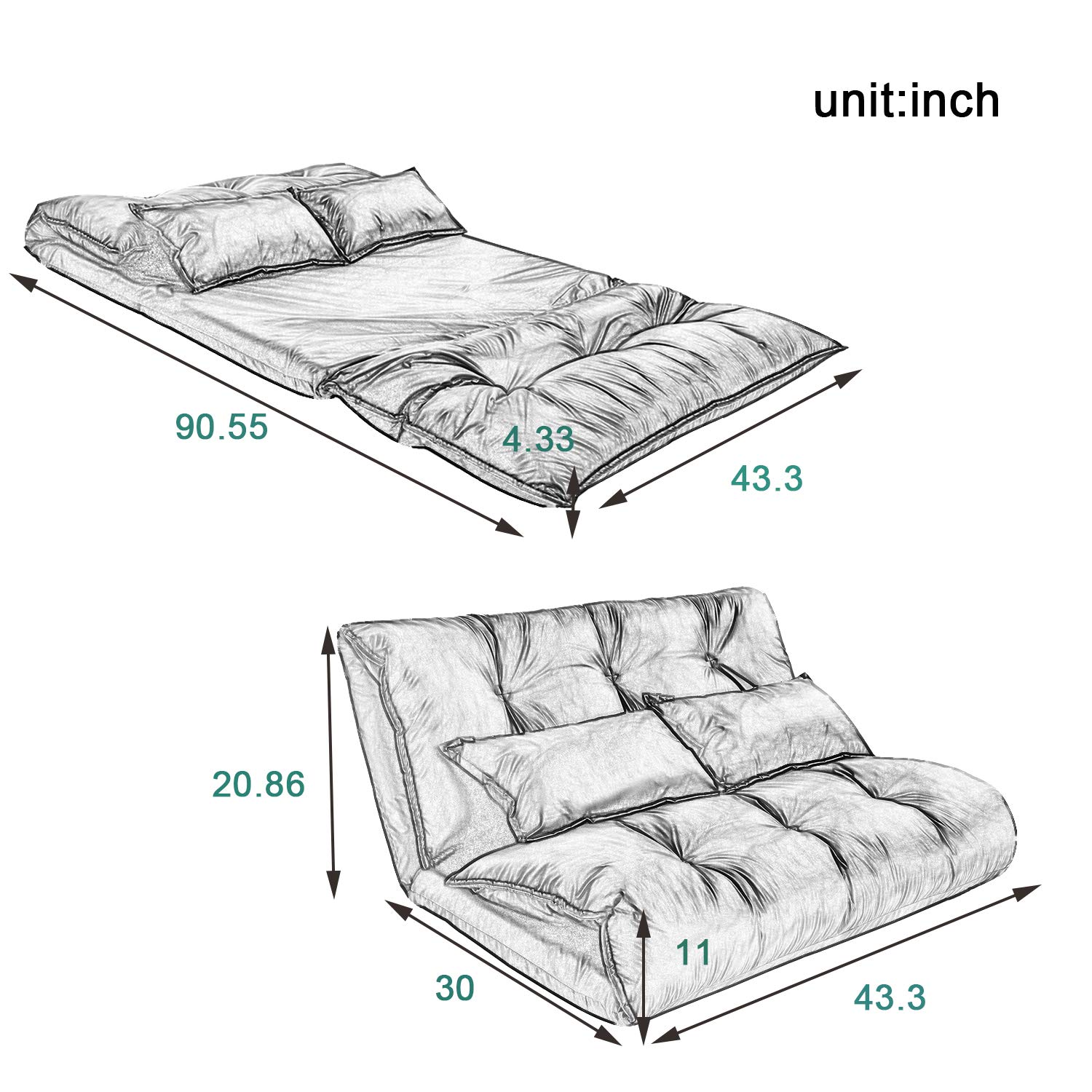 Adjustable Lazy Sofa Bed - Modern Floor Sofa for Gaming & Leisure with 2 Pillows - Polyester Red - Perfect for Living Room, Bedroom & Small Spaces