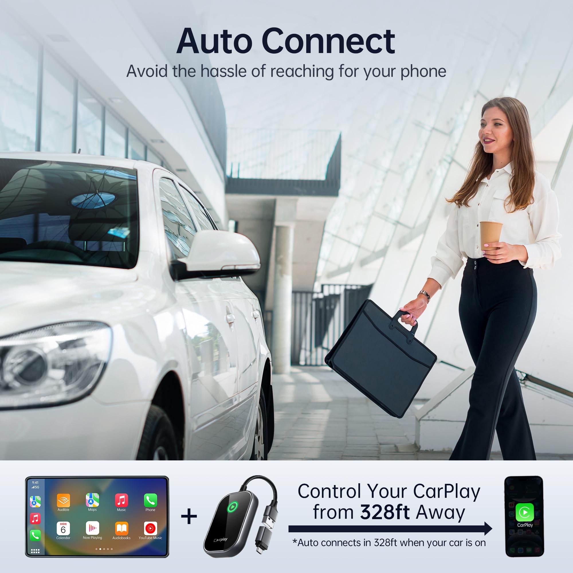 Wireless CarPlay Adapter for iPhone 2024 - Convert Wired to Wireless CarPlay Dongle, Zero Latency Plug & Play, Compatible with Cars 2017+ & iOS 10+ - Perfect for Hands-Free Driving & Seamless Music Streaming