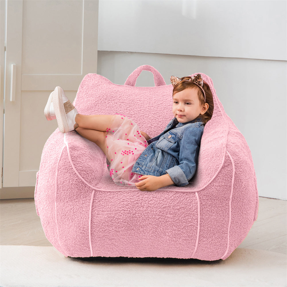MAXYOYO Sherpa Kids Bean Bag Chair - Soft Fluffy Bean Bag Couch with Decorative Edges for Children's Room, Nursery, Playroom & Bedroom (Light Pink) - Perfect for Reading, Relaxing & Playtime