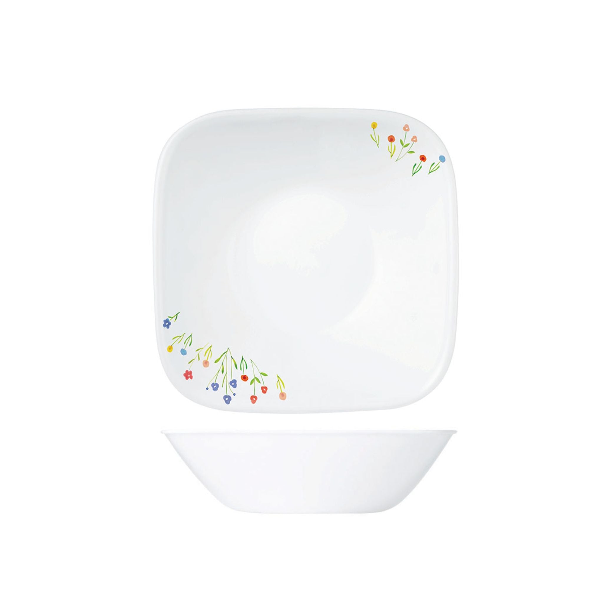 Corelle Square Round 1.4L Serving Bowl - Flower Hill Pattern (2348 FWH) | Durable Dinnerware for Everyday Meals & Entertaining