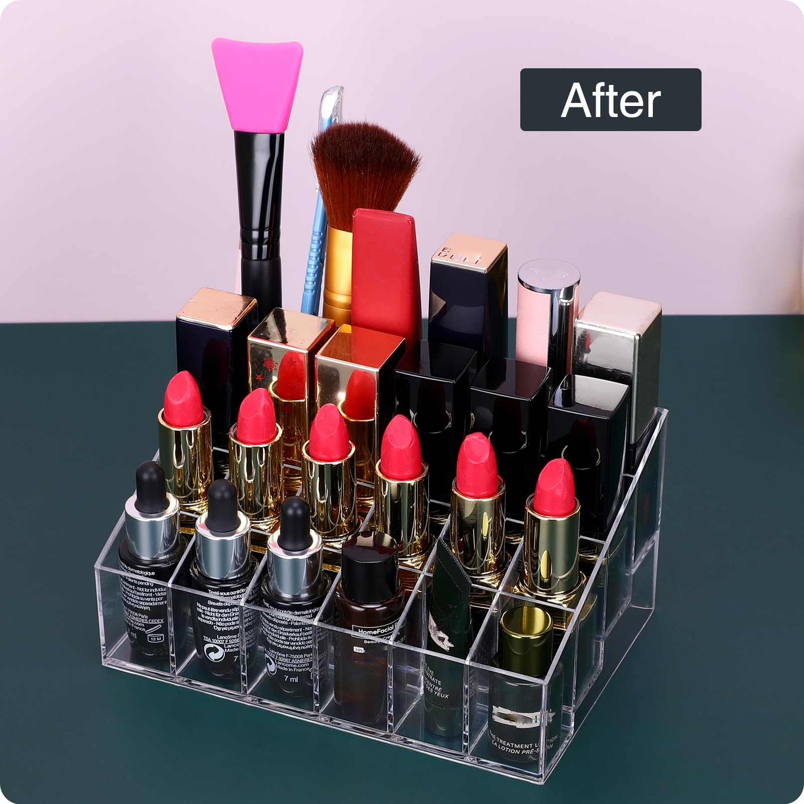 24-Slot Clear Plastic Lipstick Organizer for Lip Gloss, Chapstick, Perfume Samples & Mascara - Perfect for Makeup Vanity, Travel & Cosmetic Storage