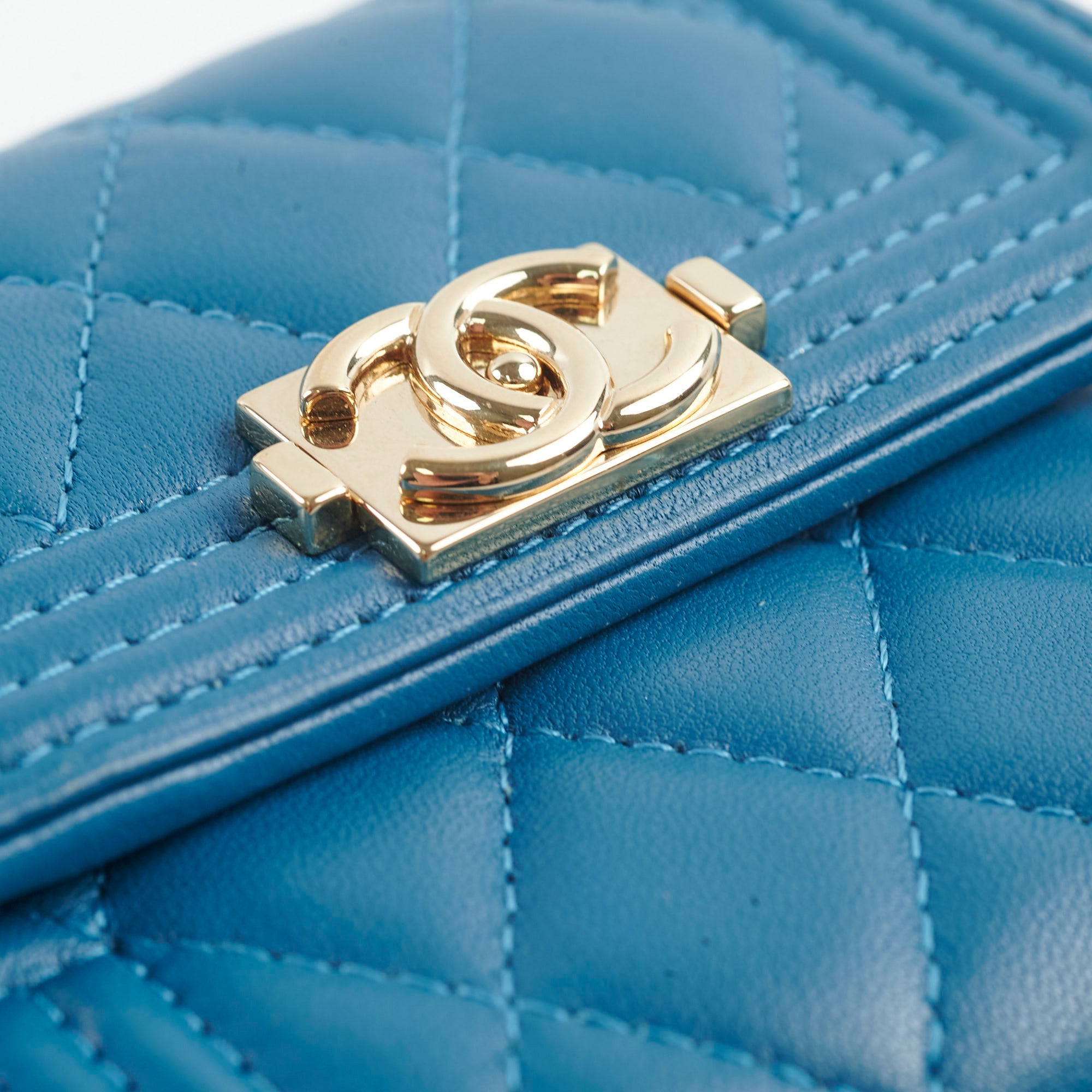 Chanel Boy Lambskin Quilted Flap Wallet in Blue | Luxury Designer Crossbody Bag for Women | Perfect for Evening Events & Daily Use