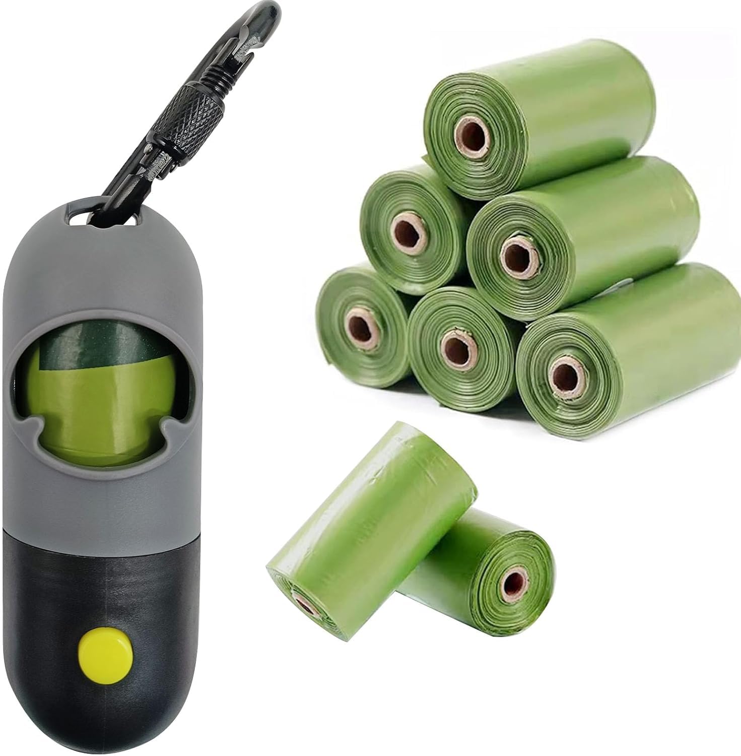 **LED Dog Poop Bag Holder & Dispenser with Flashlight - Leash Attachment for Nighttime Dog Walking (Includes 135 Waste Bags, Gray) - Perfect for Evening Walks, Park Visits & Outdoor Adventures**