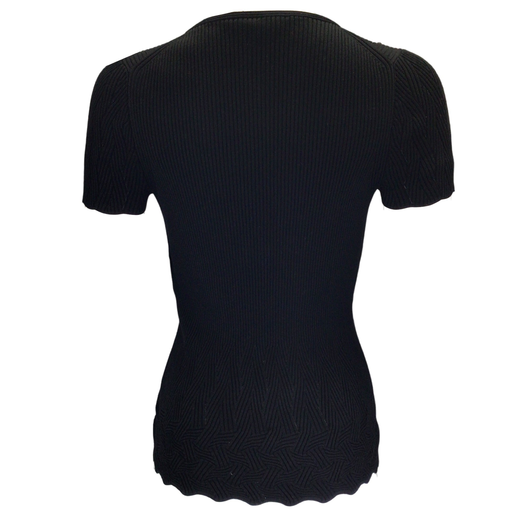 Chanel Black Short Sleeve Ribbed Knit Cotton Sweater for Women | Classic Luxury Pullover for Casual Wear & Office Outfits