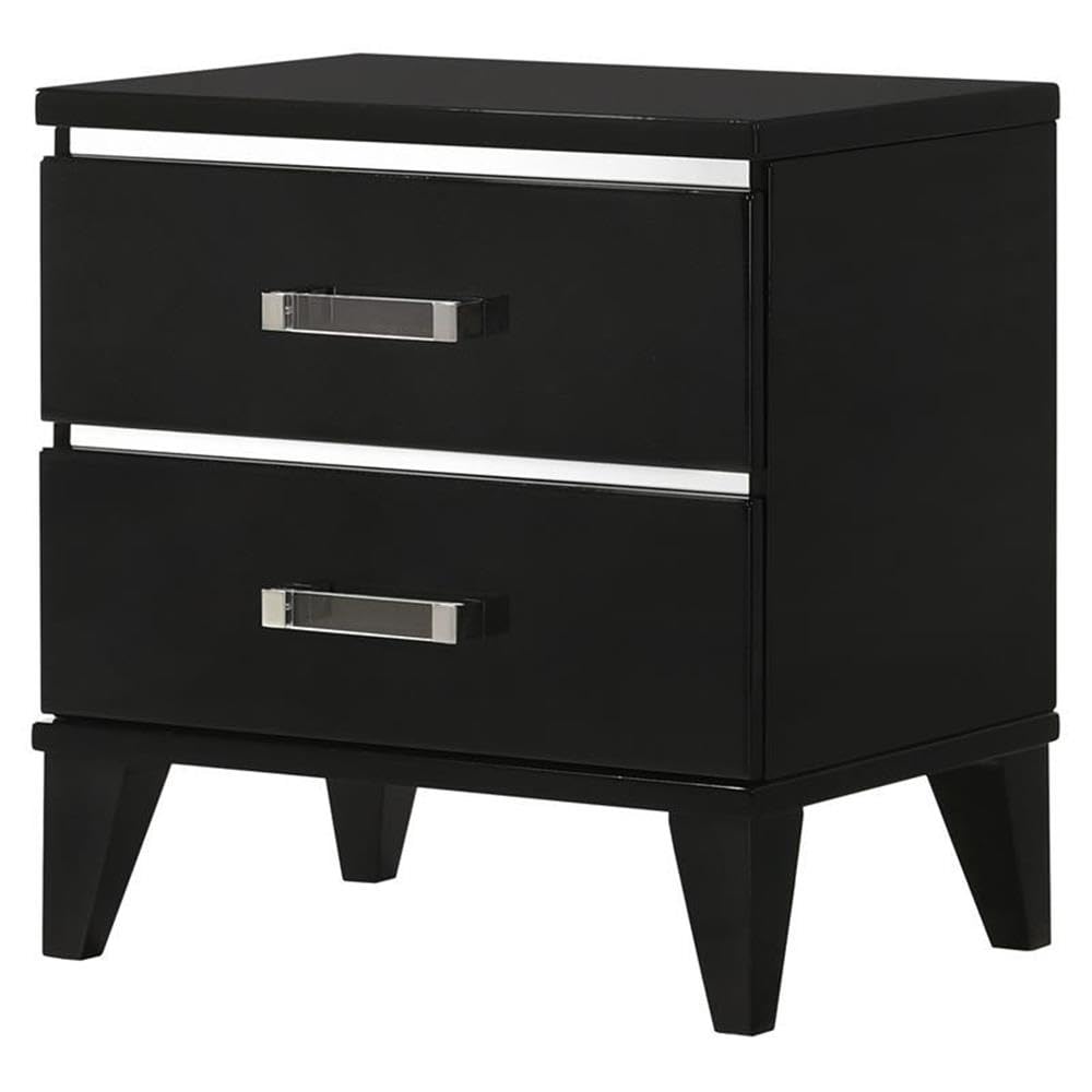 Acme Chelsie Black Wooden 2-Drawer Nightstand with Acrylic Bar Handles - Modern Bedside Table for Bedroom Decor & Storage