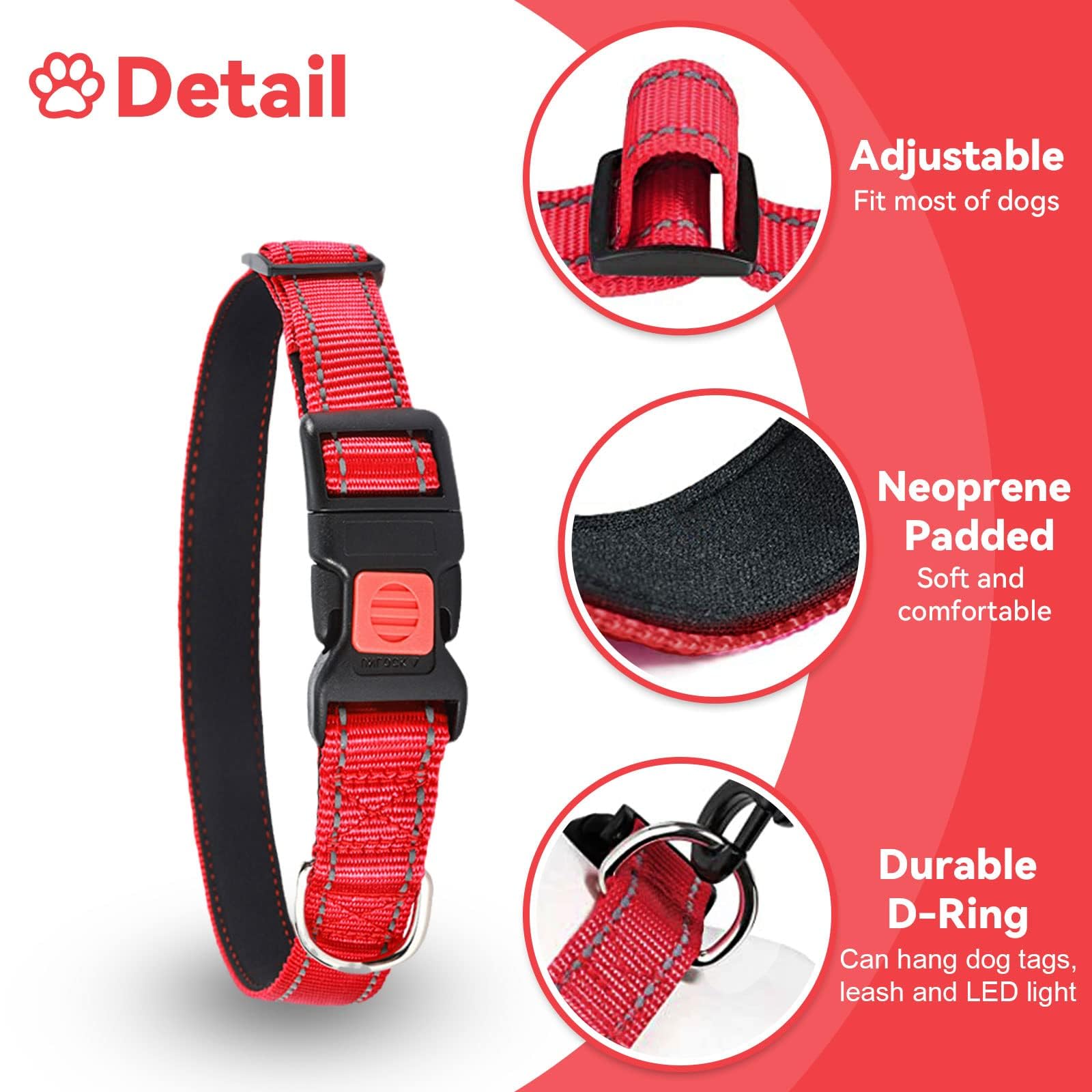 Reflective Adjustable Dog Collar with Quick Release Buckle - Ultra Soft Breathable Neoprene Pet Collar for Puppy, Small, Medium & Large Dogs | Perfect for Night Walks, Outdoor Adventures & Daily Use