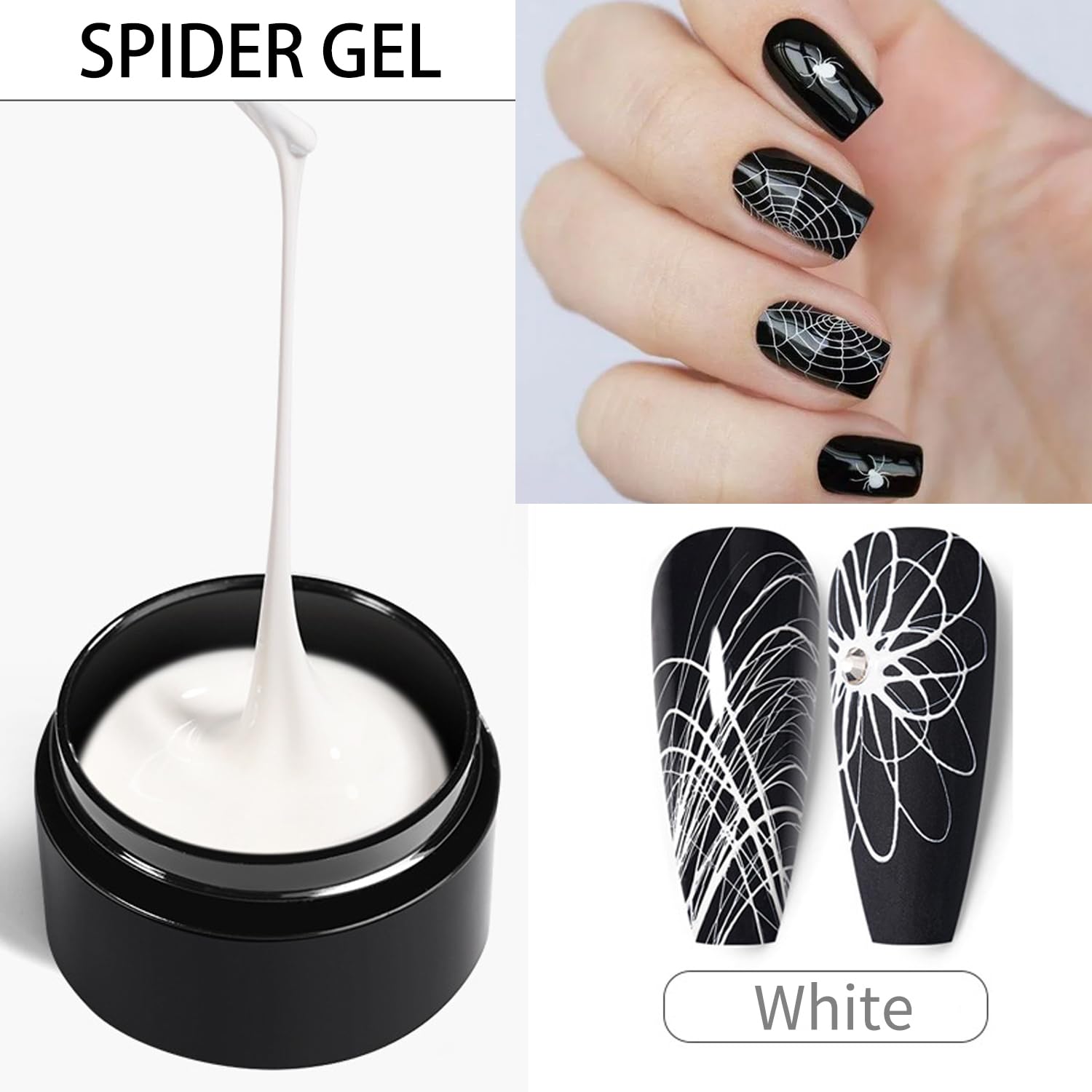 Spider Nail Gel 5g/0.18oz - Professional Nail Art Drawing Gel Set for Wire Line Designs - Includes White & Black Colors with Nail Art Brushes - Perfect for Salon, DIY Manicures & Creative Nail Designs