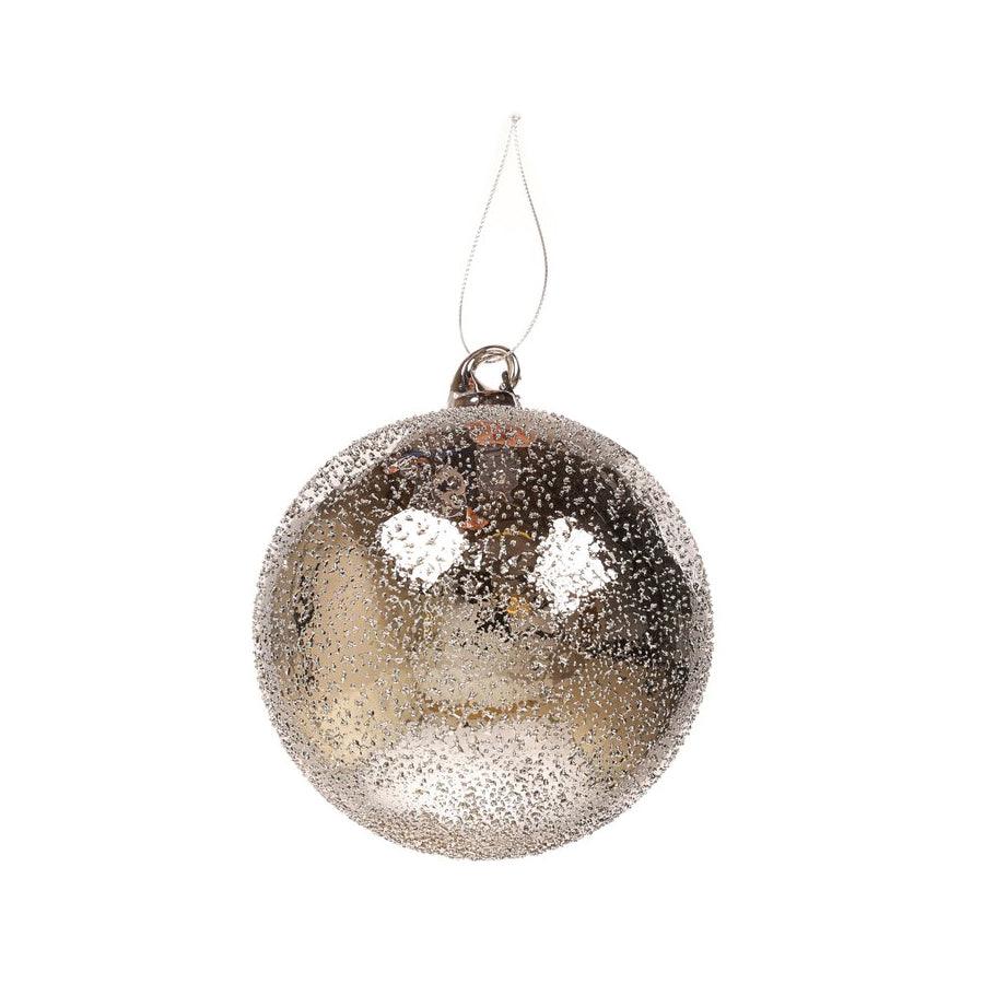 JLINE Christmas Glass Ornament Ball Set - 12cm (4 Pack) Silver Dotted Decorations for Holiday Tree, Home, and Party Decor