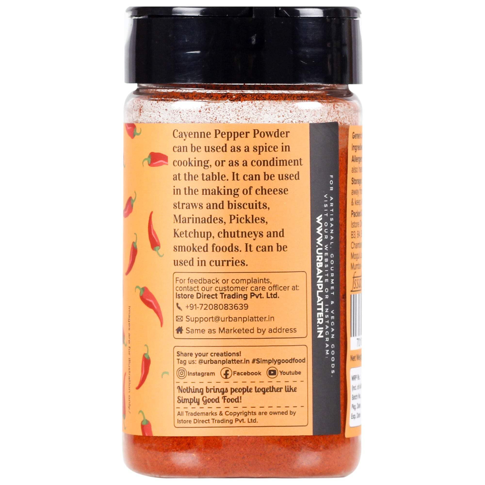 Urban Platter Cayenne Pepper Powder - 80g / 2.9oz Shaker Jar | Pure Capsicum Annum Spice | Hot & Spicy Chili Seasoning | Perfect for Cooking, Grilling & Spicing Up Dishes