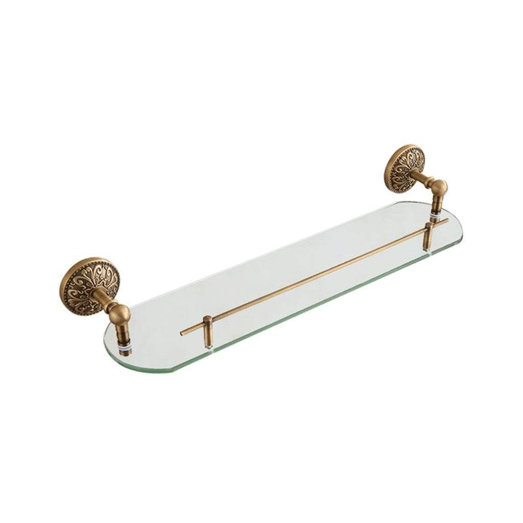 Antique Copper Single-Layer Glass Shelf Rack - European Retro Bathroom Wall Mounted Towel & Cosmetics Storage Organizer - Perfect for Shower Corner, Vanity, and Small Space Organization