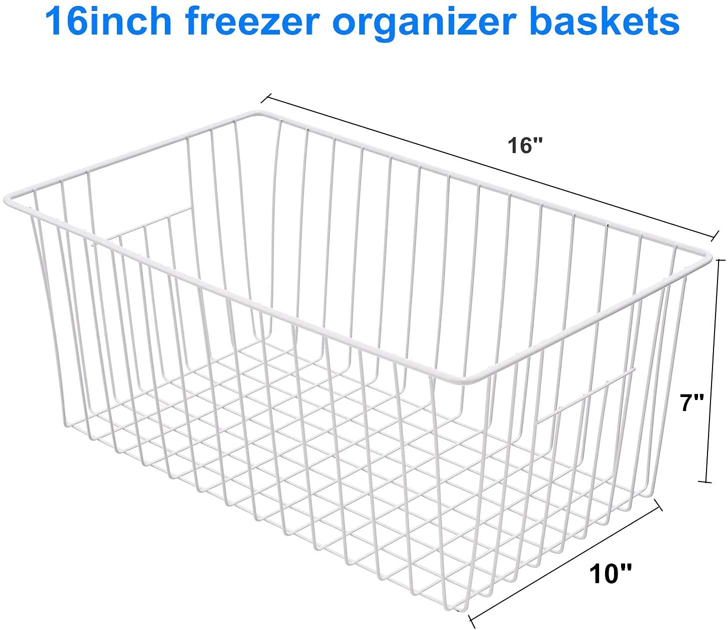 16-Inch Freezer Wire Storage Baskets with Built-in Handles - Refrigerator Organizer Bins for Kitchen, Pantry, Cabinet & Closet - Perfect for Frozen Food Storage, Snack Organization & Bedroom Storage Solutions