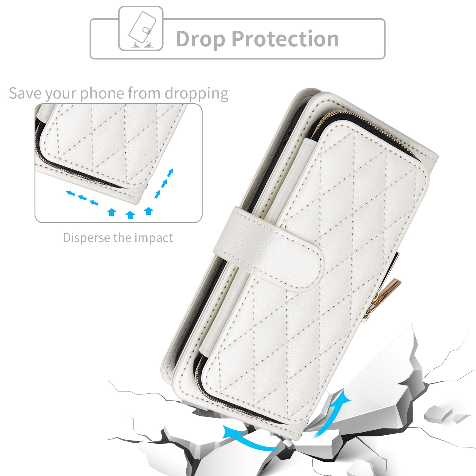 Premium PU Leather Wallet Case for Samsung Galaxy S24 Ultra 5G - Luxury Phone Cover with 9+ Card Slots, Wrist Strap & Crossbody Shoulder Strap - Zipper Purse Design - Perfect for Work, Travel & Everyday Use (White)