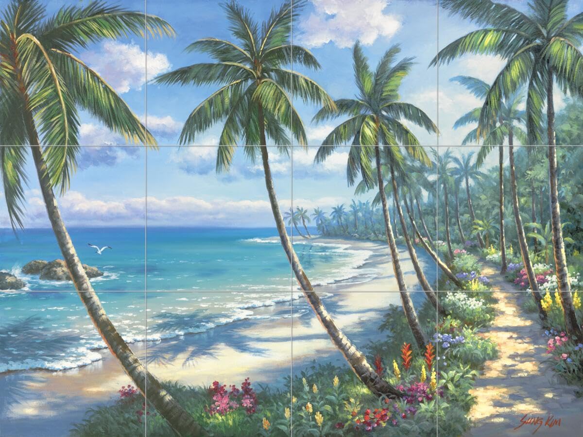 Ceramic Backsplash Tile Mural - Beach Scene with Seaside & Ocean Waves for Kitchen, Bathroom & Shower - Pathway to Paradise by Sung Kim - Perfect for Coastal Home Decor & Spa-Inspired Bathrooms