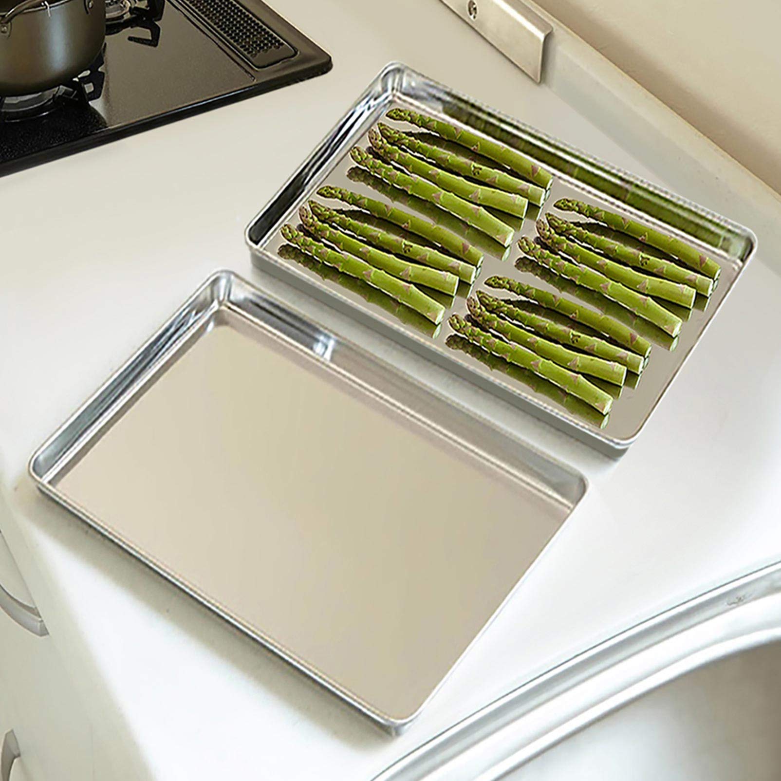 TeamFar 2-Piece Stainless Steel Baking Sheet Set – Non-Toxic, Rust-Free Cookie Pans with Mirror Finish | Easy to Clean & Dishwasher Safe | Perfect for Cookies, Pastries, and Roasting Vegetables
