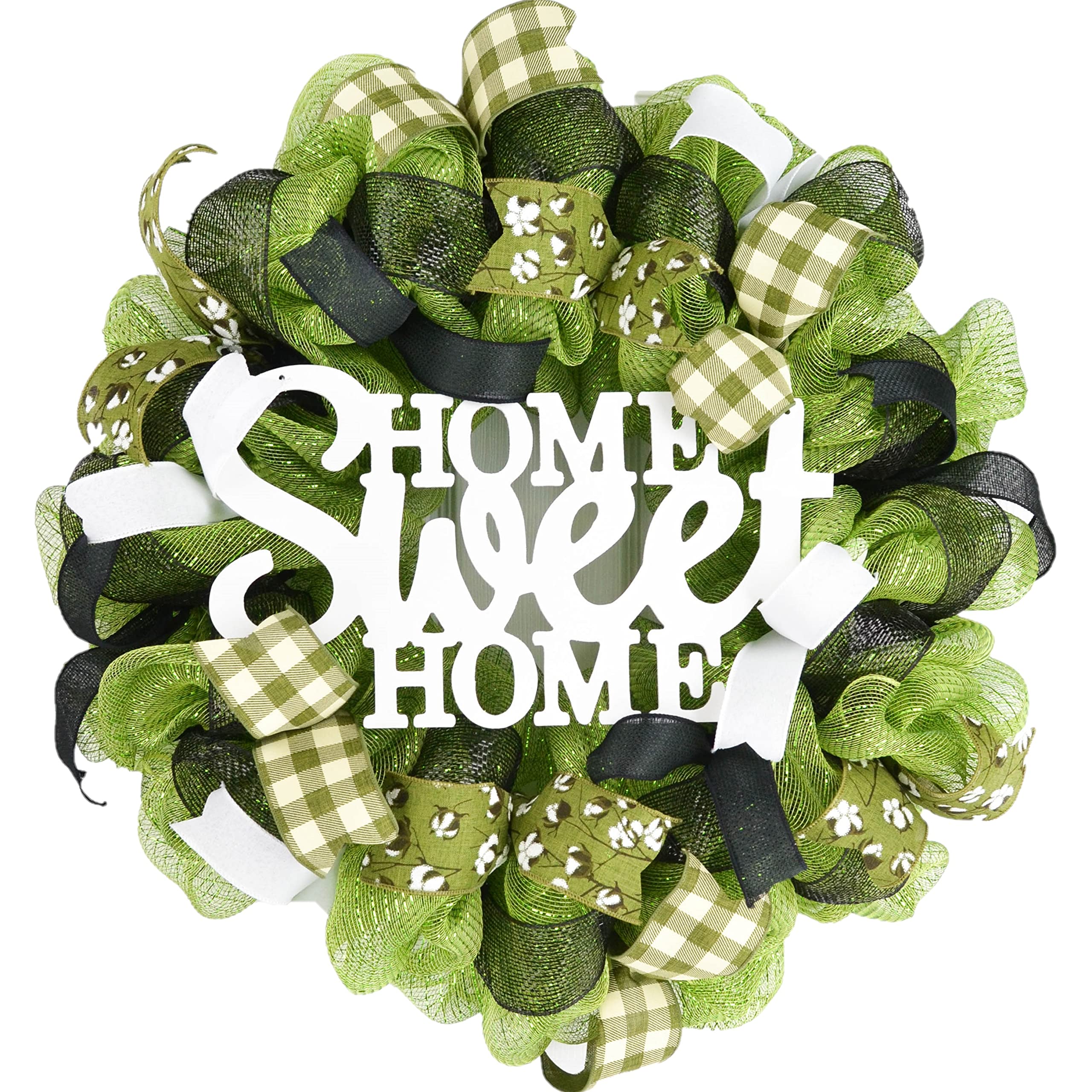 Green Everyday Wreath for Front Door - Moss Green Black White Farmhouse Decor - Spring Summer Home Decor - Perfect for Housewarming & Bridal Shower Gifts - Ideal for Front Porch, Entryway & Seasonal Home Decorating