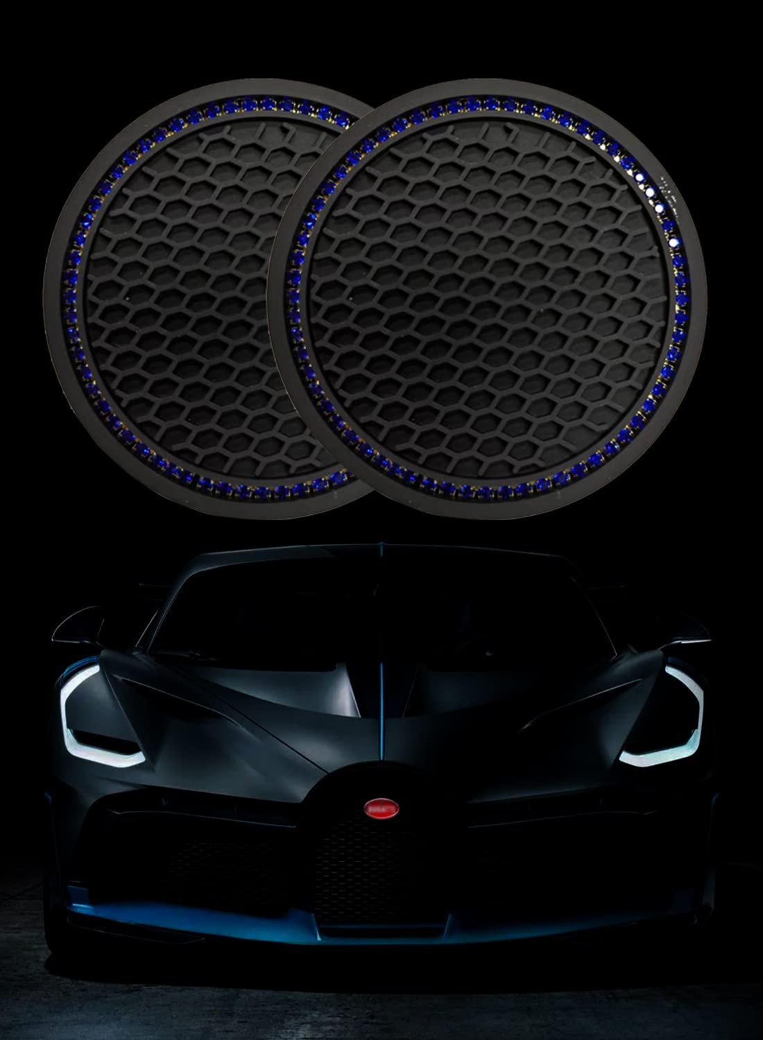2 Pack Non-Slip Rhinestone Car Cup Coasters (2.75 Inch) - Universal Bling Drink Holders for Women - Cute Car Accessories for Coffee, Tea & Beverages - Perfect for Commuting, Road Trips & Daily Driving