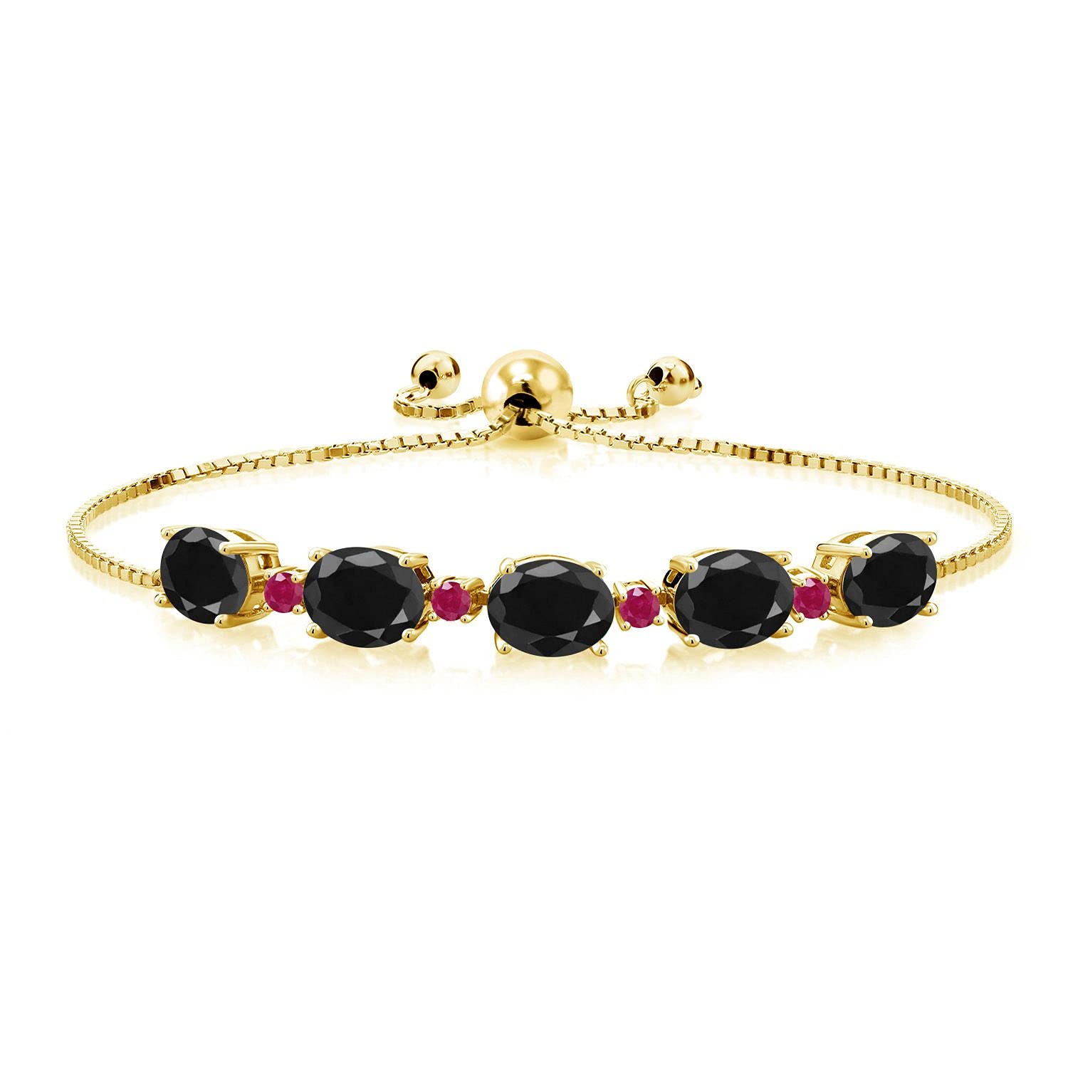 8.54 Ct Oval Black Sapphire & Red Ruby 18K Gold Plated Silver Bracelet for Women | Elegant Gemstone Jewelry Gift for Anniversary, Birthday & Special Occasions
