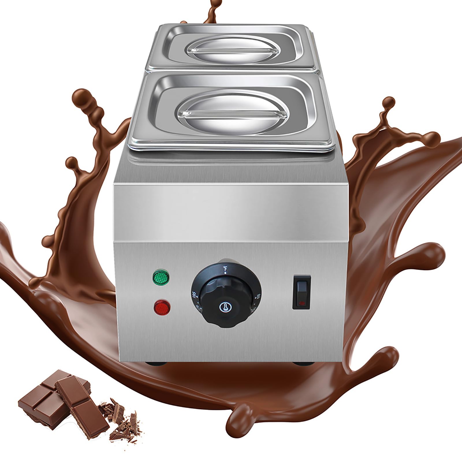 Commercial Chocolate Tempering Machine - 9 Lbs Capacity, Dual Tanks, 1000W Stainless Steel Electric Chocolate Melter with Precise Temperature Control (86-185°F) - Perfect for Bakeries, Candy Shops & Home Chocolate Making