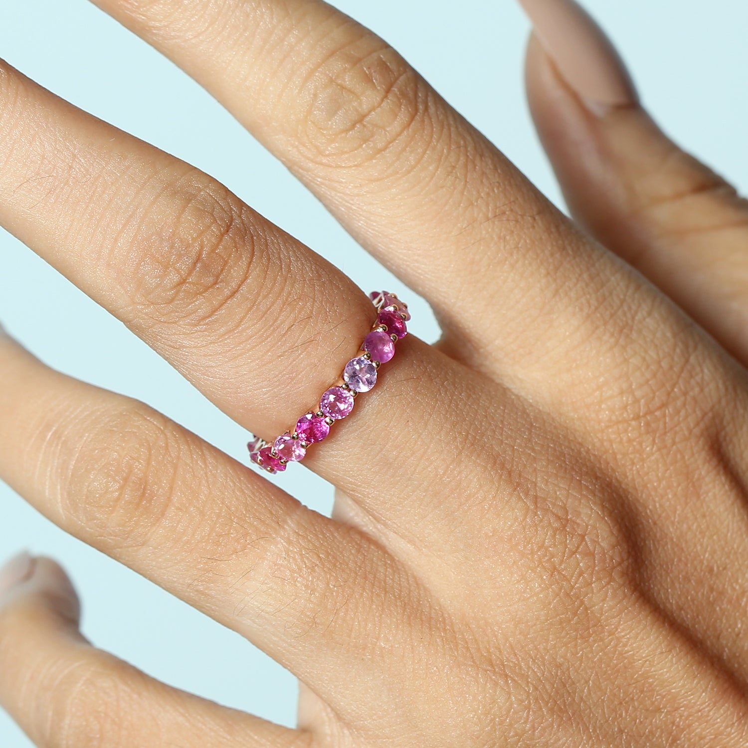 18K Yellow Gold Pink Sapphire & Ruby Eternity Band Ring for Women - Elegant Wedding, Anniversary, or Gift Jewelry for Special Occasions