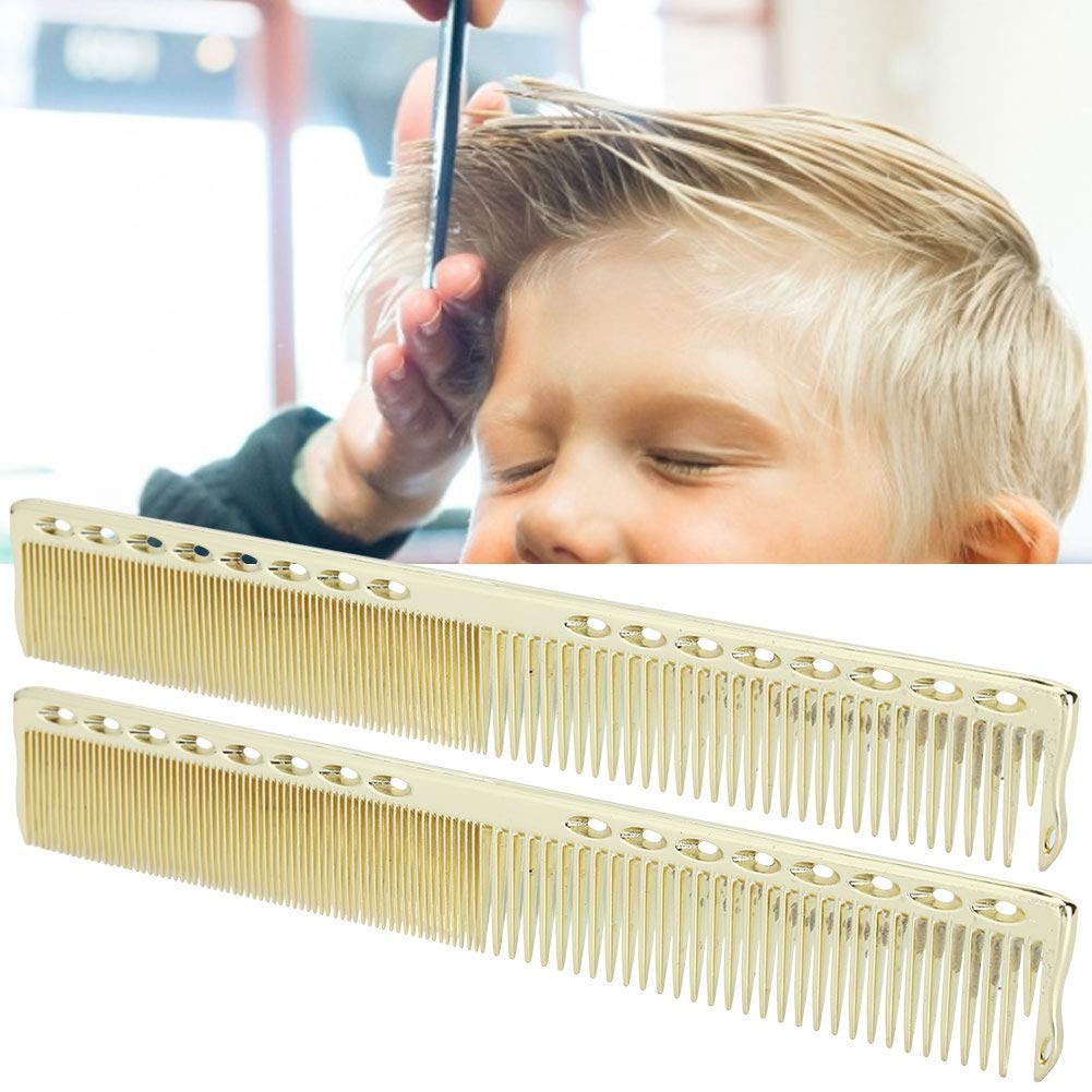 2PCS Stainless Steel Barber Comb Set - Fine & Wide Tooth Fade Comb for Hair Styling, Salon & Home Use (Golden) - Perfect for Haircuts, Styling & Detangling