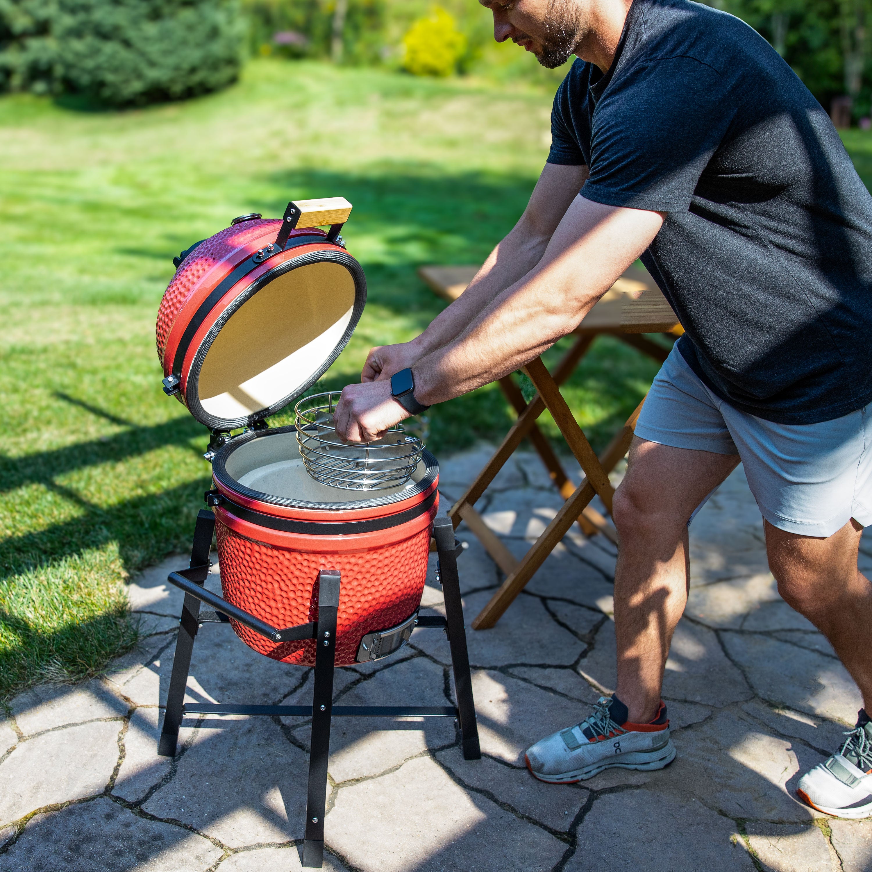 Sunnydaze Kamado Grill Basket with Divider - Premium Charcoal Grill Accessory for Kamado Joe & Big Green Egg - Perfect for Smoking, Grilling & BBQ Outdoor Cooking