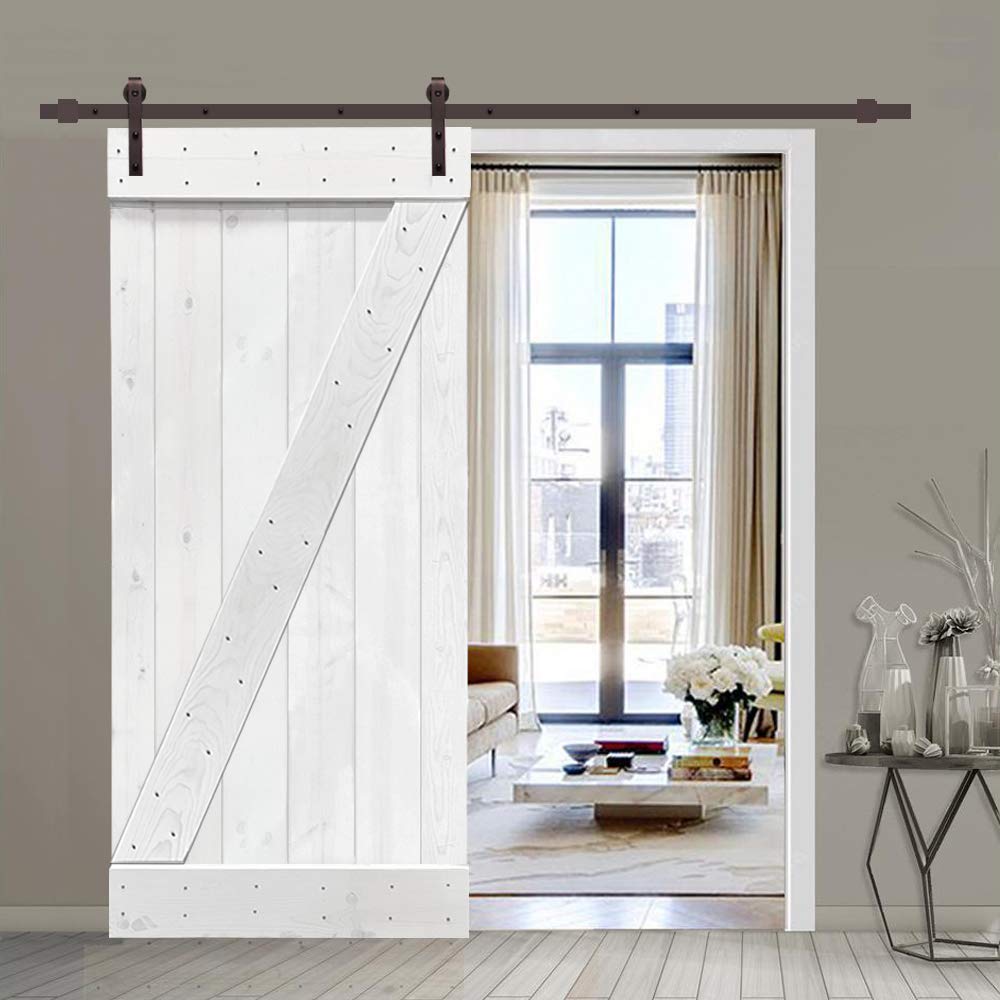 TMS Z Bar Solid Knotty Pine Wood Interior Sliding Barn Door with Hardware Kit - 84