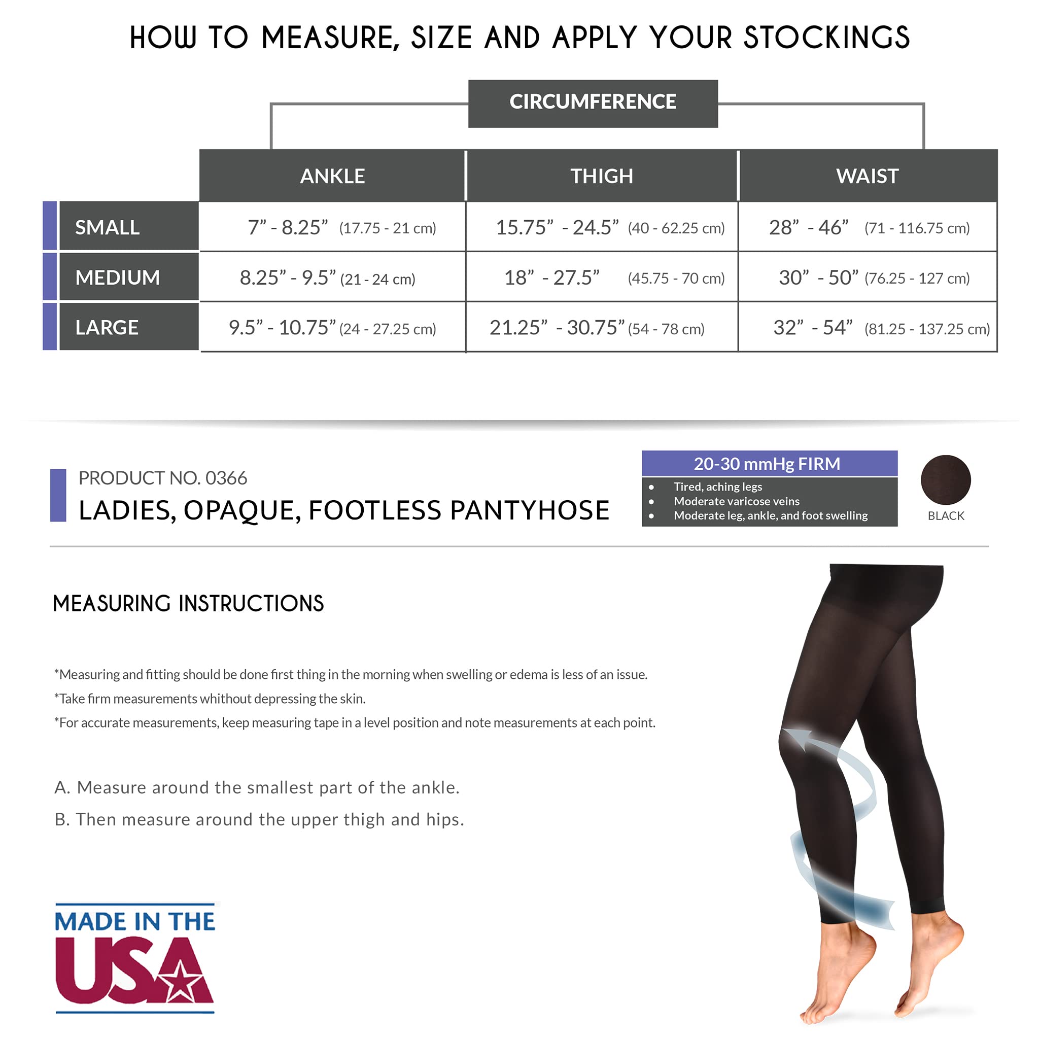 Truform Women's 20-30 mmHg Compression Tights - Footless Shapewear for Varicose Veins & Travel