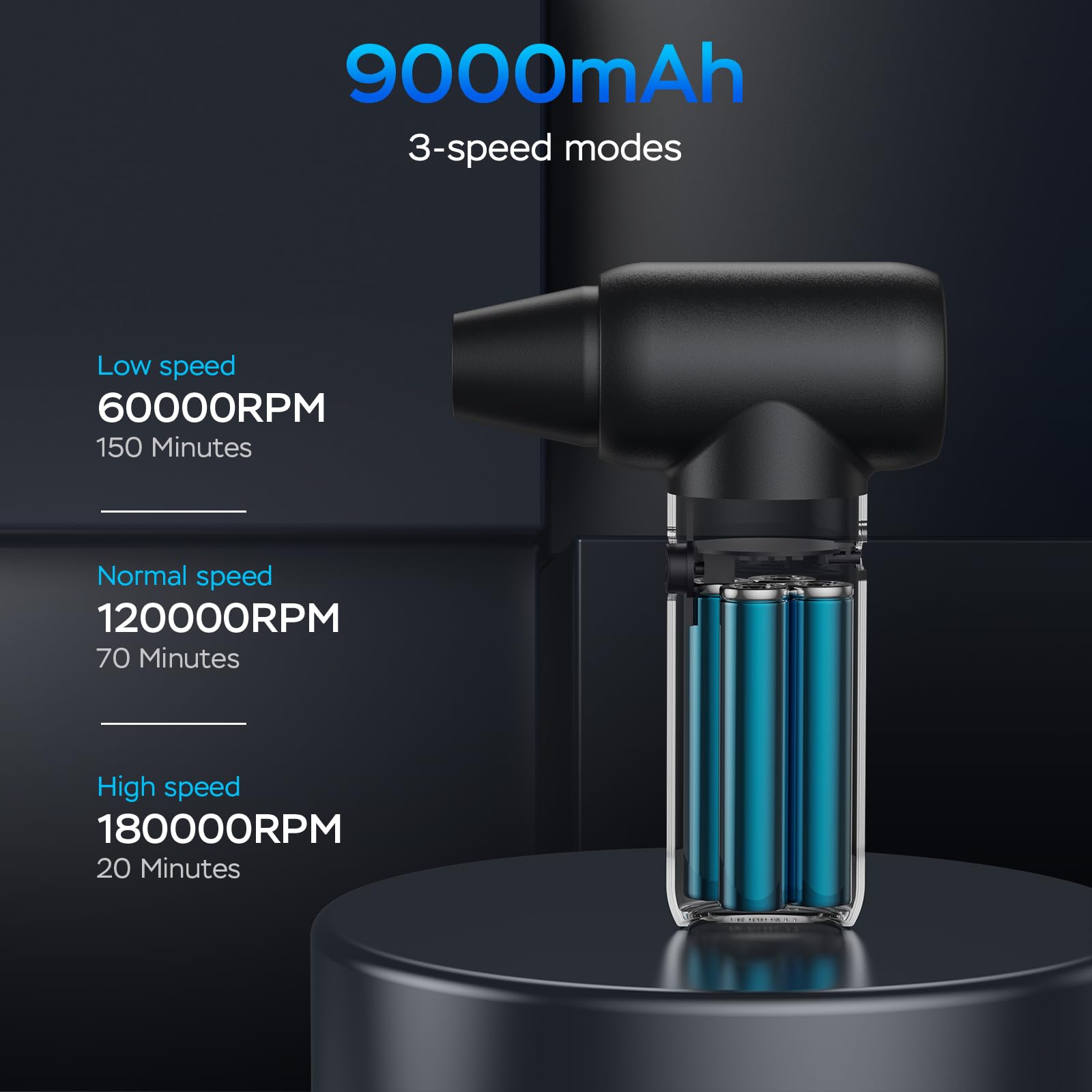 180,000 RPM Cordless Rechargeable Electric Air Duster - 3-Speed Adjustable Compressed Air Blower for Keyboard, Computer, Car Cleaning, Inflating & Drying | No Canned Air Needed | Perfect for Electronics, Home & Office Maintenance (Black)