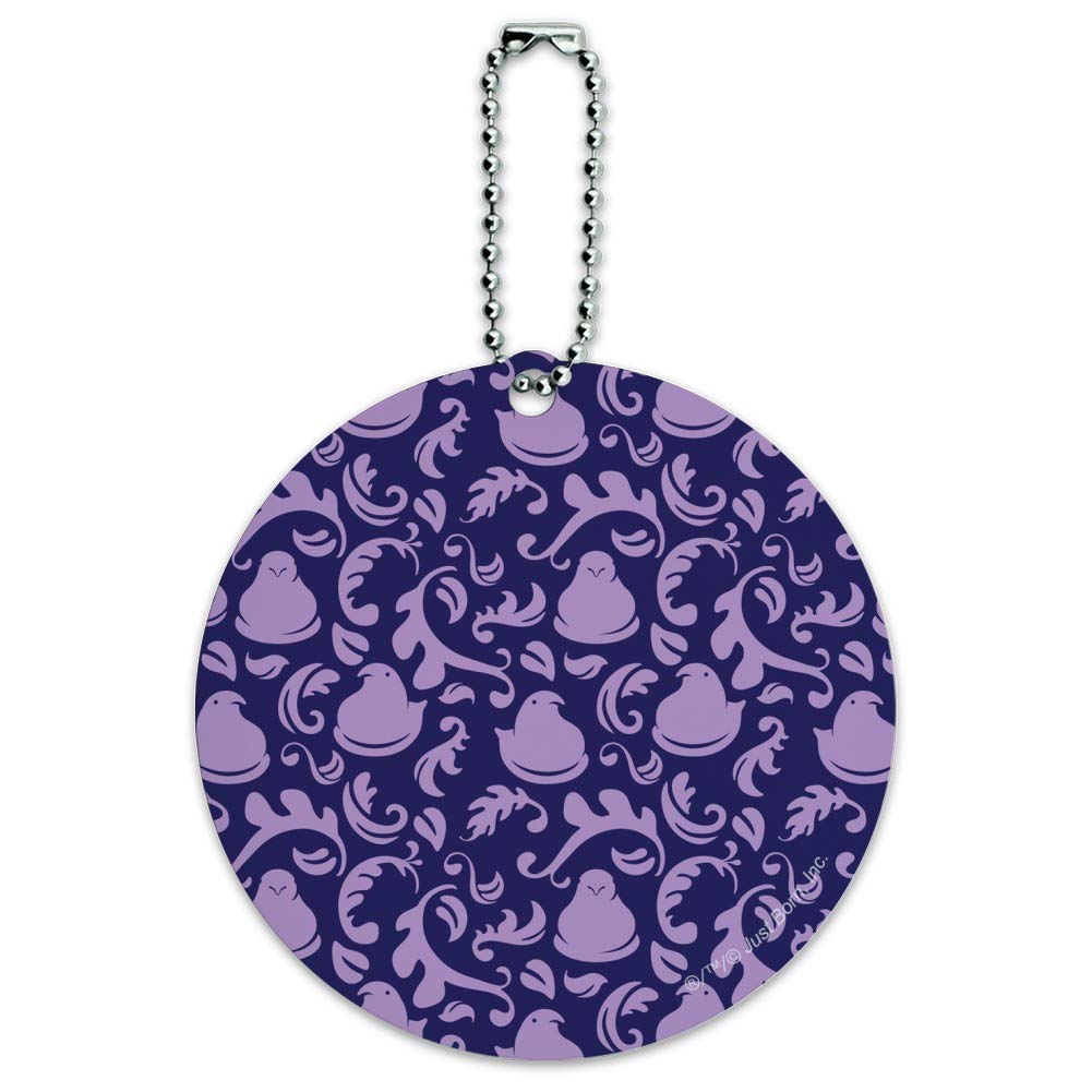 Purple Peeps Garden Pattern Round Luggage ID Tag - Waterproof Suitcase Handle Tag for Travel, Carry-On Bags & Backpacks - Perfect for Airports, Cruises and Business Trips