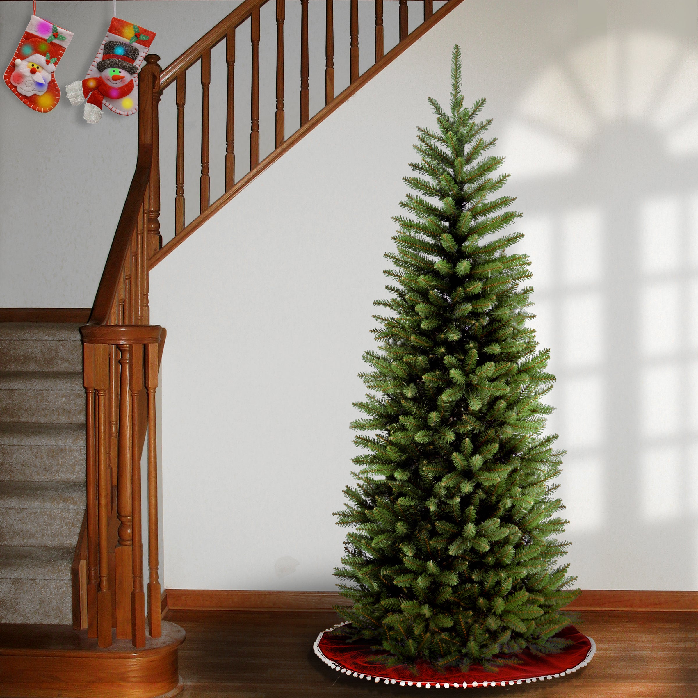 6 ft. Kingswood Fir Pencil Christmas Tree - Slim Artificial Holiday Tree for Small Spaces, Apartments & Office Decor | Pre-Lit & Flocked Options Available