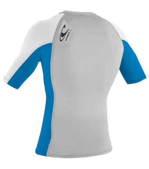 O'Neill Men's Short Sleeve Rash Guard - UPF 50+ Sun Protection, Quick-Dry Swim Shirt for Surfing, Swimming & Beach Activities (Lunar/Blue/White)