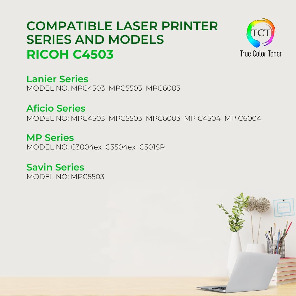 Premium TCT C4503 Toner Cartridge 4 Pack - Compatible Replacement for Ricoh Aficio 841849/841852/841851/841850 - Works with Ricoh Aficio MP C4503/5503/6003 Printers (Black, Cyan, Magenta, Yellow) - Ideal for Office Printing, High-Volume Documents & Professional Color Output