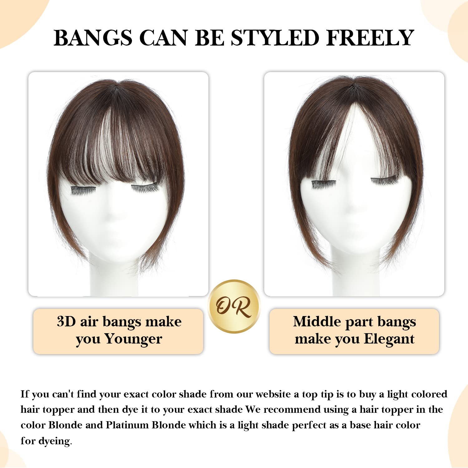 Molefi Women's Real Human Hair Toppers with Bangs - Premium Remy Hair Extensions for Thinning Hair & Wiglets | Perfect for Daily Wear, Special Occasions & Hair Volume Boost