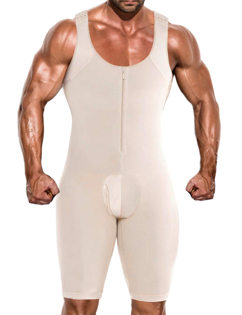 NBVIC Men's Shapewear Tummy Control Bodysuit - Slimming Compression Body Shaper for Men with Thigh Openings & Open Crotch | Post-Surgery Recovery, Workout Support & Everyday Comfort
