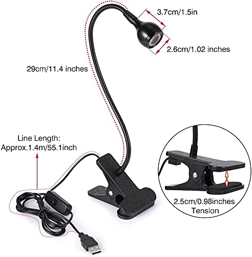 Ymiko USB LED Clip On Book Light - Adjustable Desk Lamp for Reading, Study, Night Light with Battery Port - Perfect for Home, Office, Kids Room (Black & White) | Bedside Reading, Homework, Nightstand Lighting