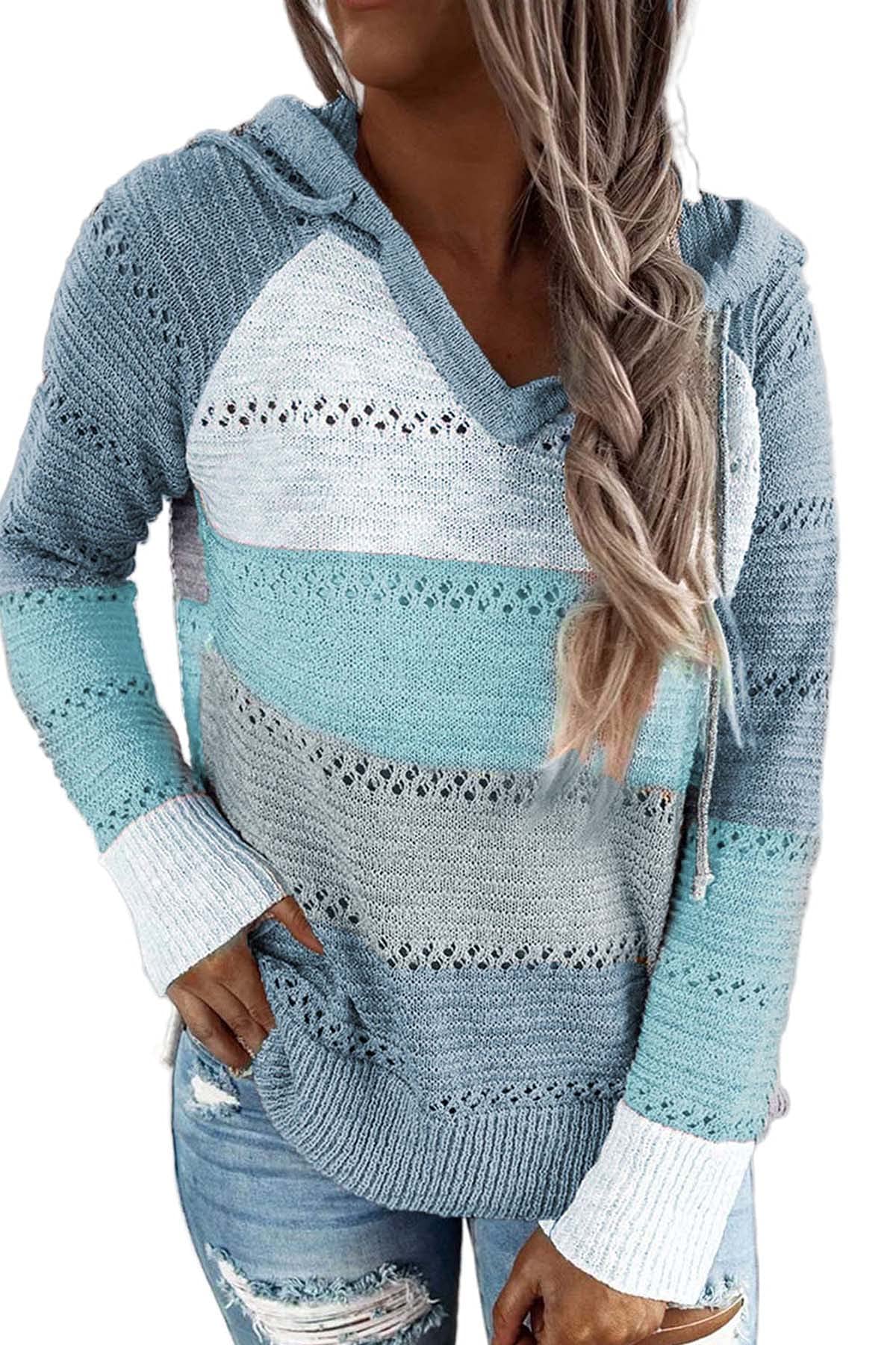 NEYOUQE Women's Long Sleeve Color Block Pullover Sweater - Striped Casual Hoodie Cardigan for Fall & Winter | Cozy Office Wear, Weekend Outfits, and Layering Essential