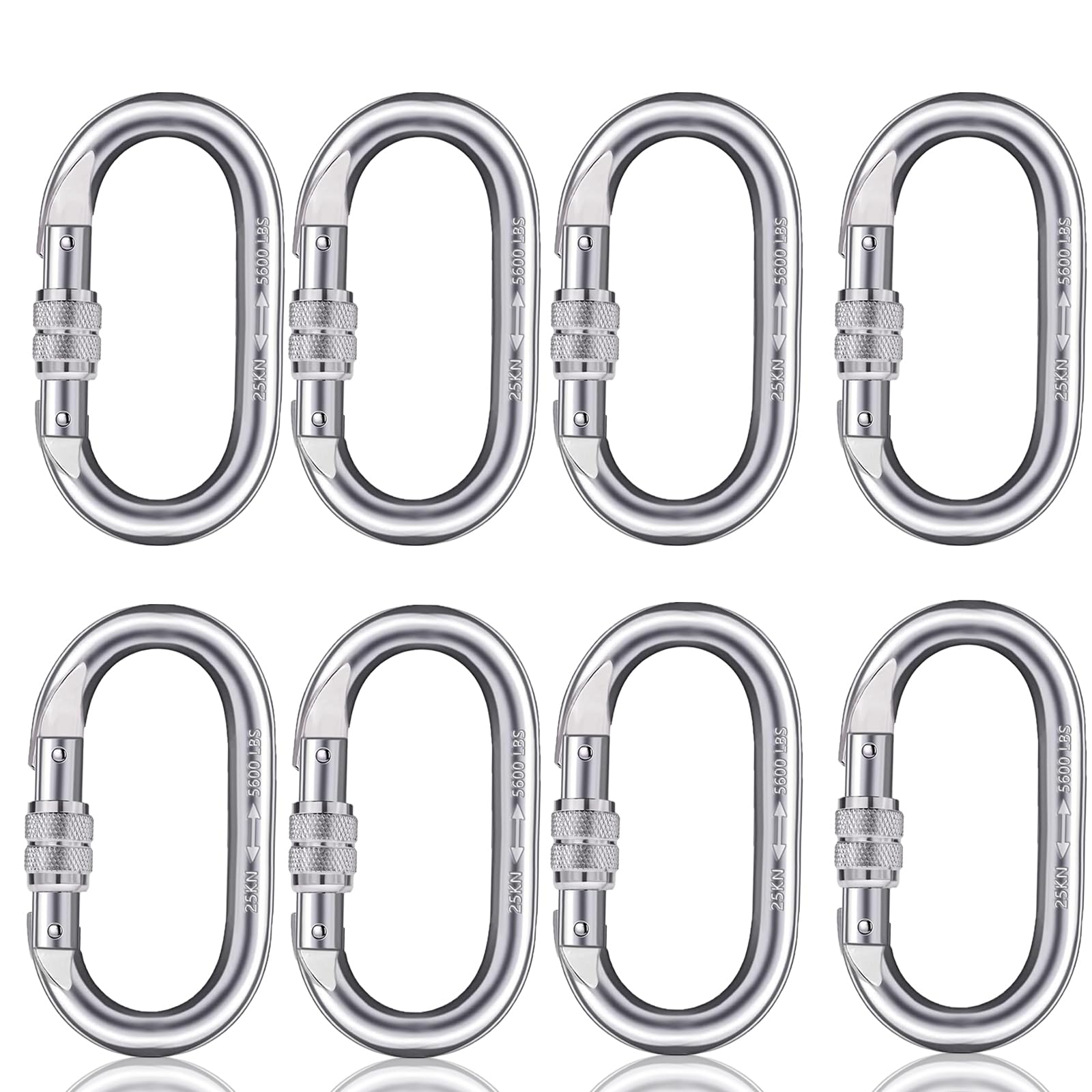 Heavy Duty 25KN Locking Carabiner Clips - ASTM F1774-20 Certified Climbing Carabiners for Rigging, Ropes & Hammocks - Large O-Shaped 4.3 Inch Silver Carabiner for Camping, Hiking & Outdoor Adventures